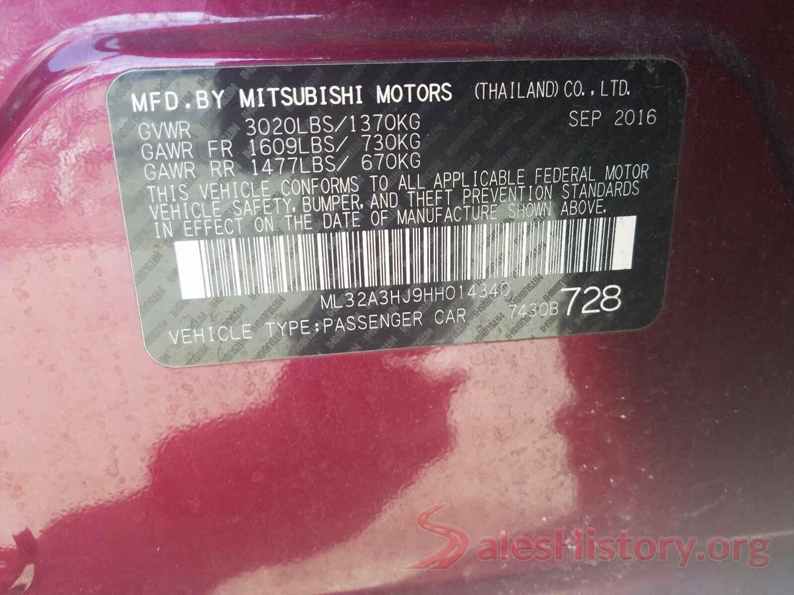 ML32A3HJ9HH014340 2017 MITSUBISHI MIRAGE