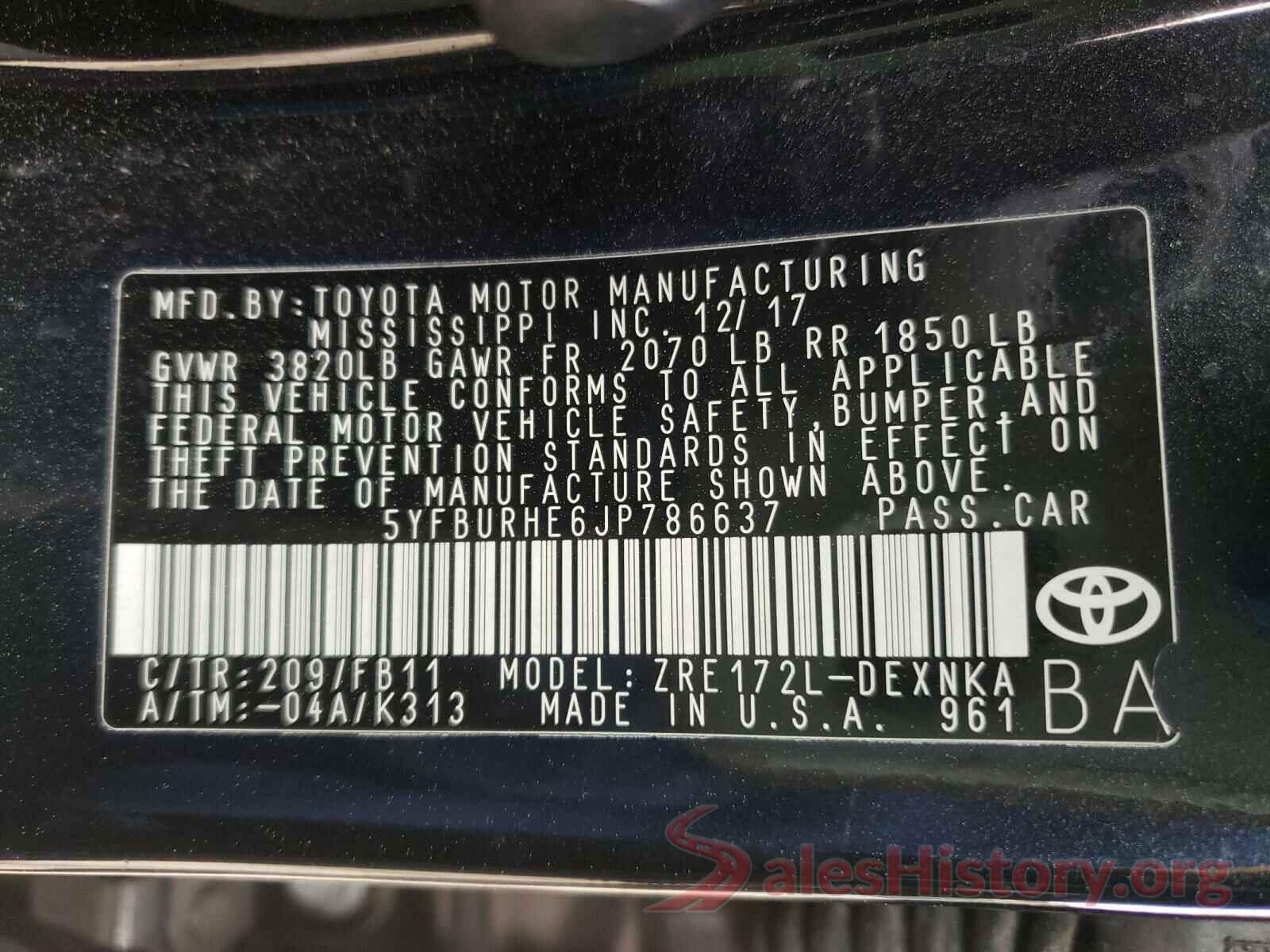 5YFBURHE6JP786637 2018 TOYOTA COROLLA