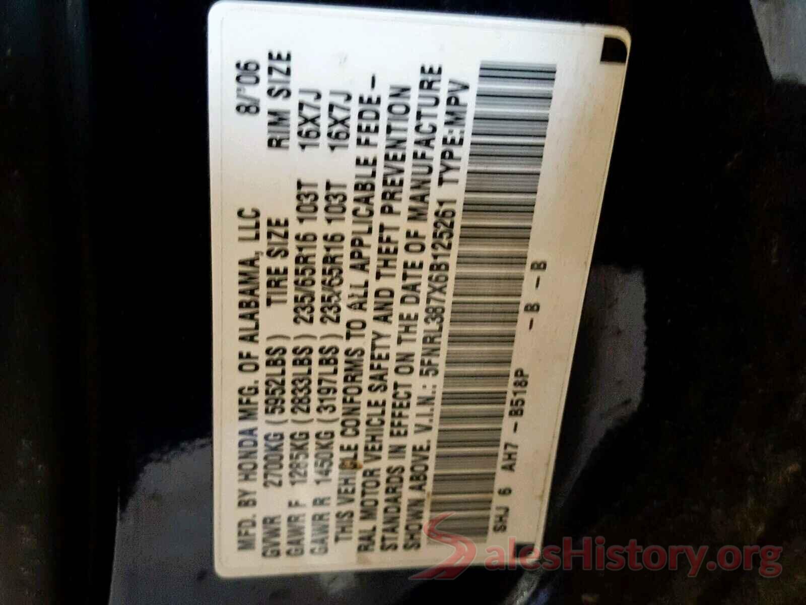 5FNRL387X6B125261 2006 HONDA ODYSSEY EX