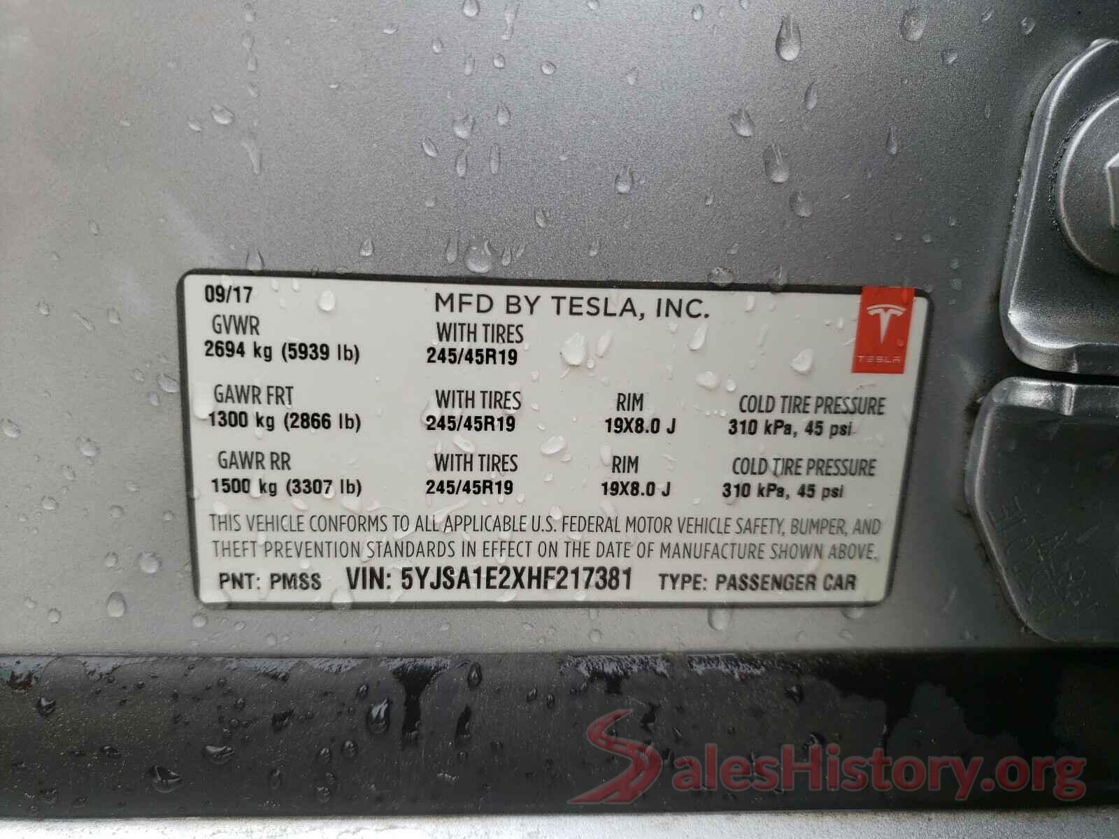 5YJSA1E2XHF217381 2017 TESLA MODEL S