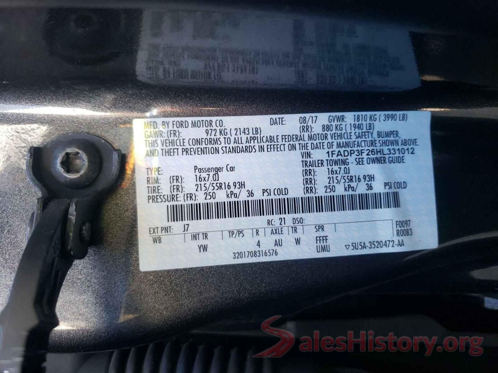 1FADP3F26HL331012 2017 FORD FOCUS