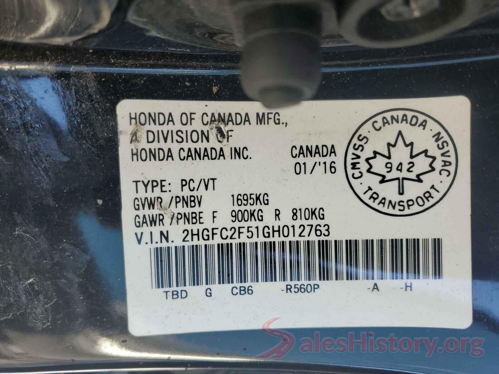 2HGFC2F51GH012763 2016 HONDA CIVIC