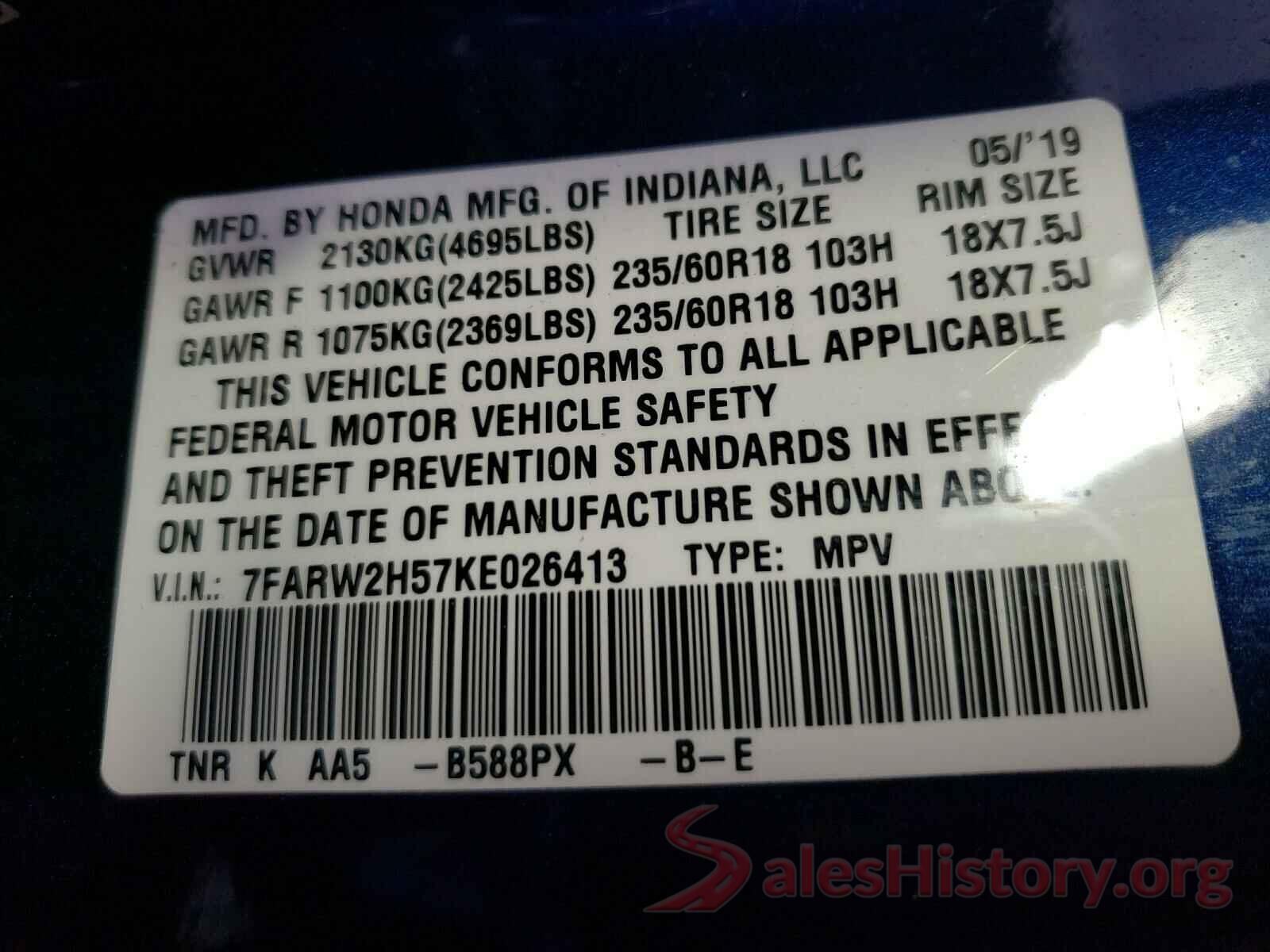 7FARW2H57KE026413 2019 HONDA CRV