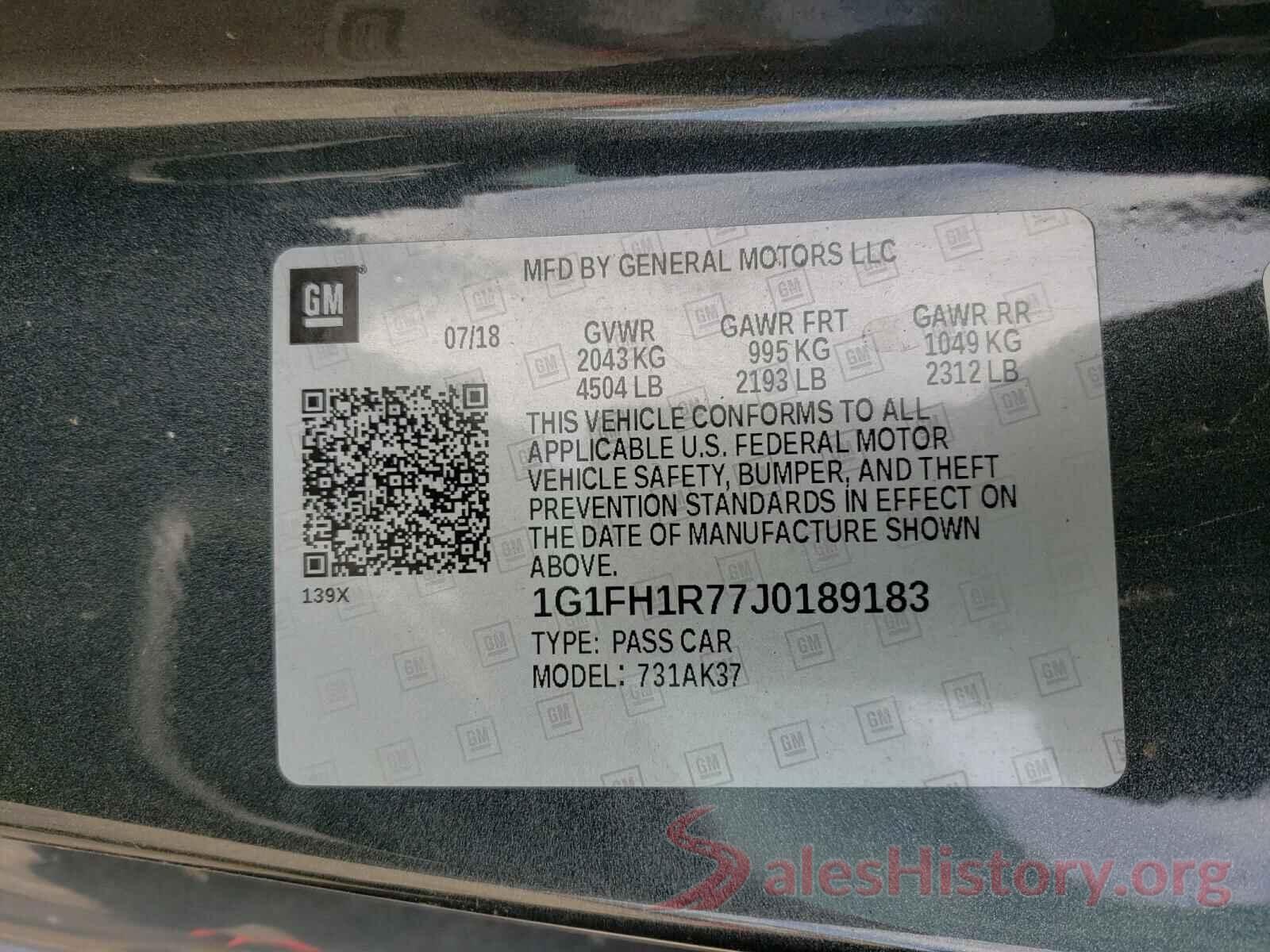 1G1FH1R77J0189183 2018 CHEVROLET CAMARO