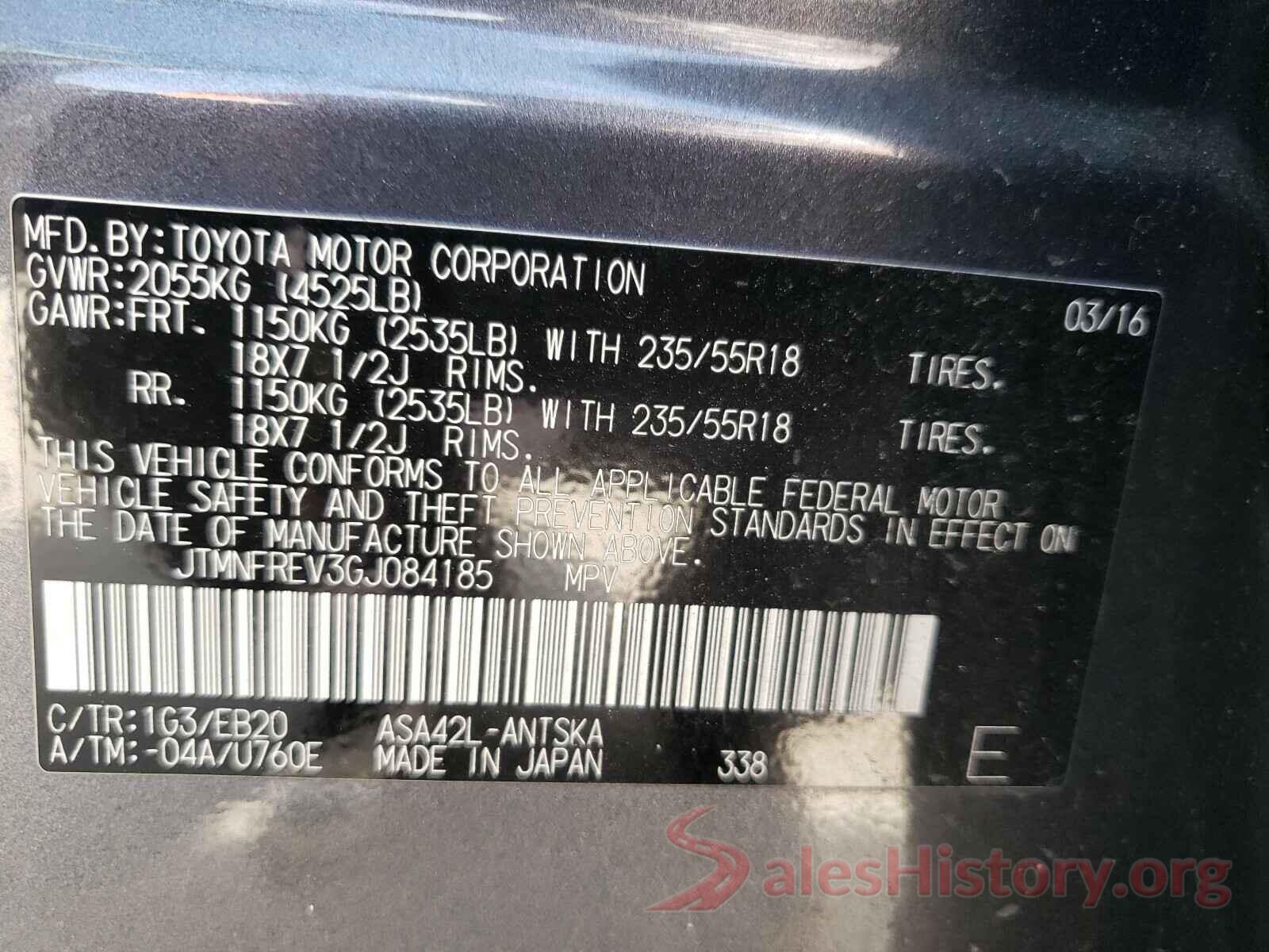 JTMNFREV3GJ084185 2016 TOYOTA RAV4