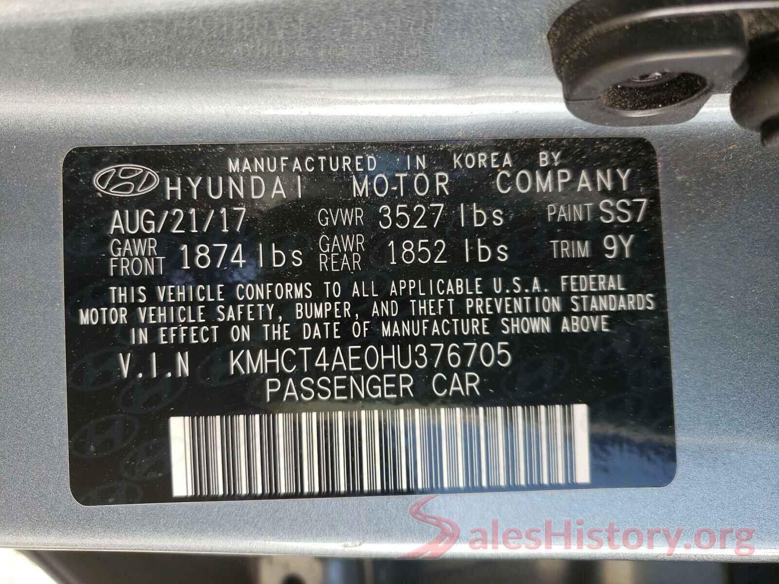 KMHCT4AE0HU376705 2017 HYUNDAI ACCENT