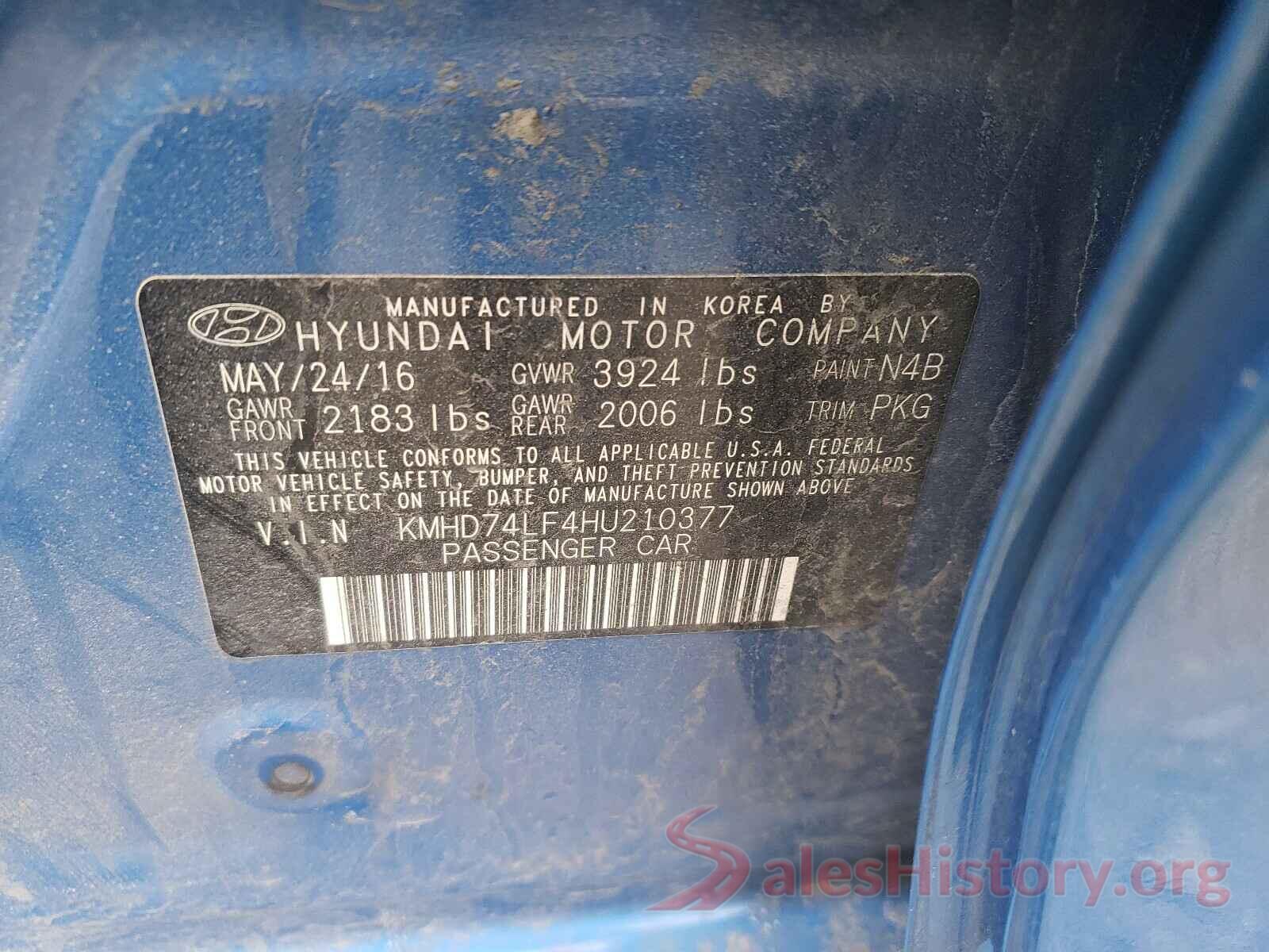 KMHD74LF4HU210377 2017 HYUNDAI ELANTRA