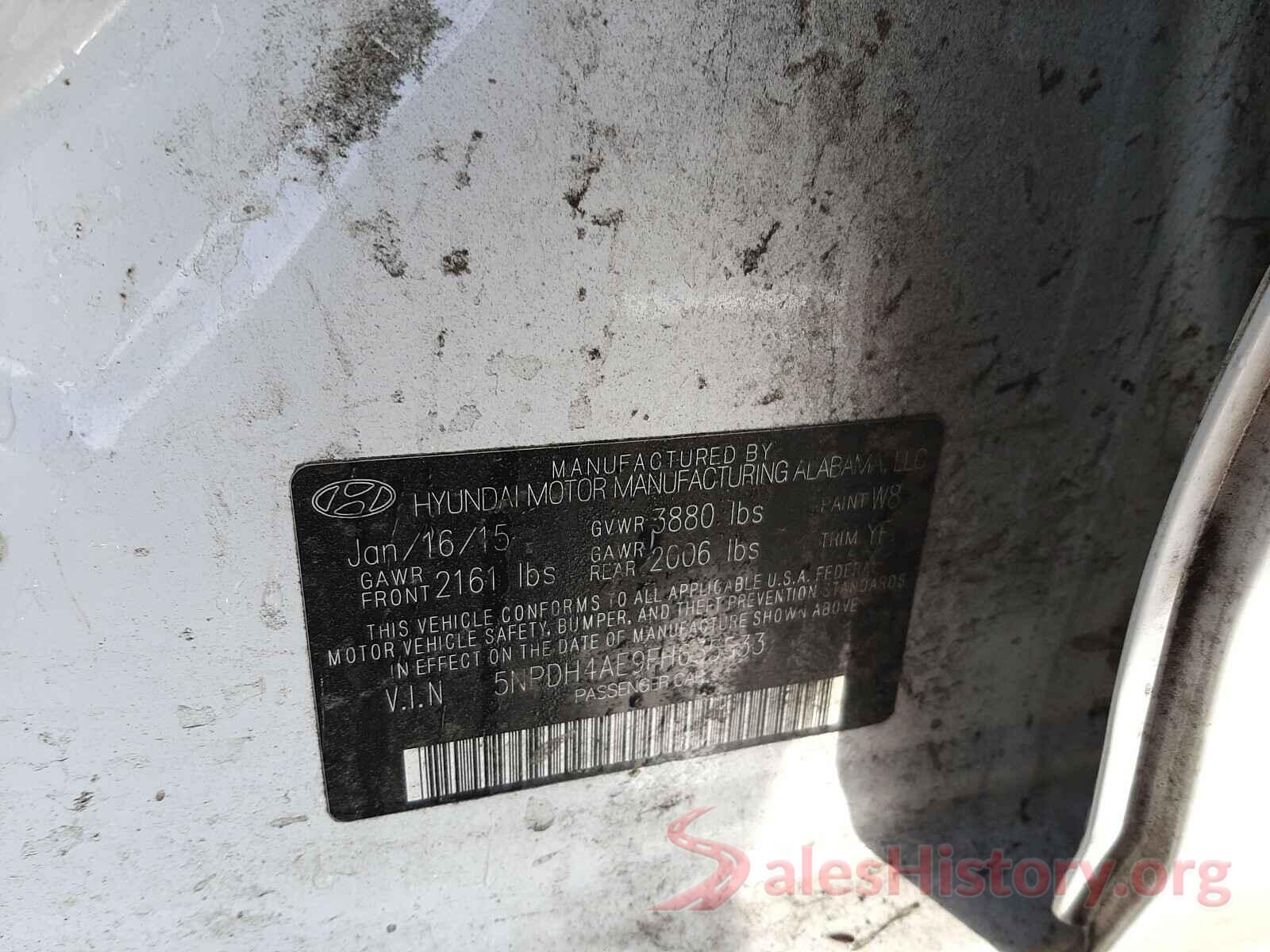 5NPDH4AE9FH635533 2015 HYUNDAI ELANTRA