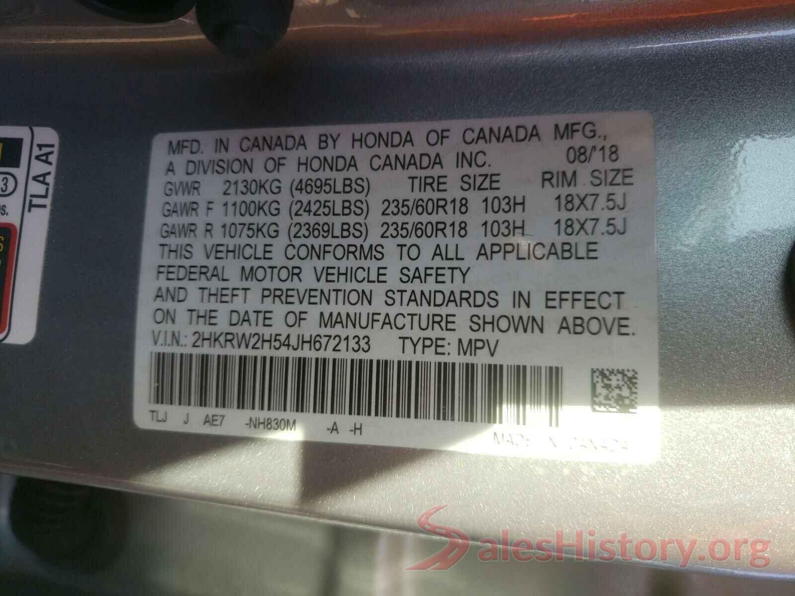 2HKRW2H54JH672133 2018 HONDA CRV