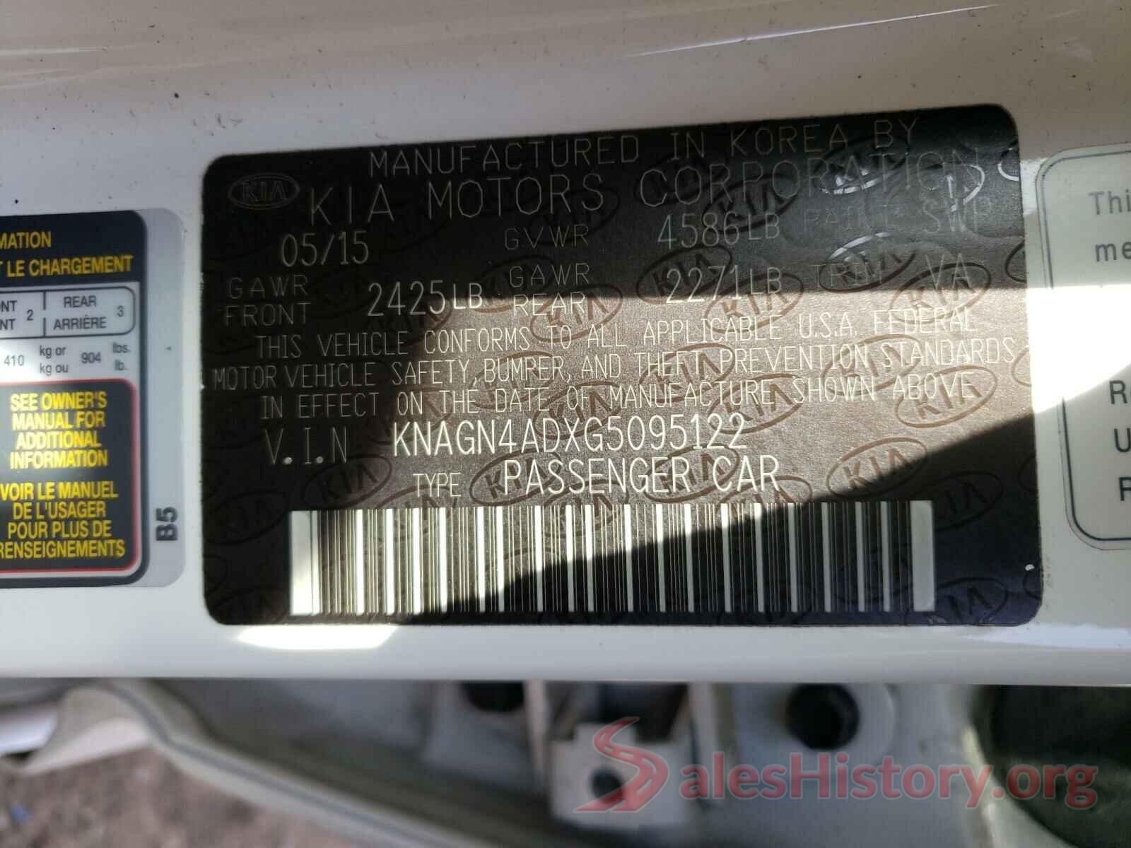 KNAGN4ADXG5095122 2016 KIA OPTIMA