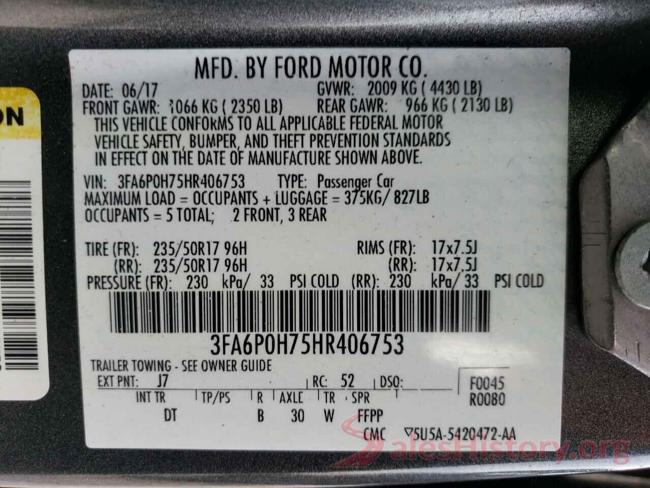 3FA6P0H75HR406753 2017 FORD FUSION