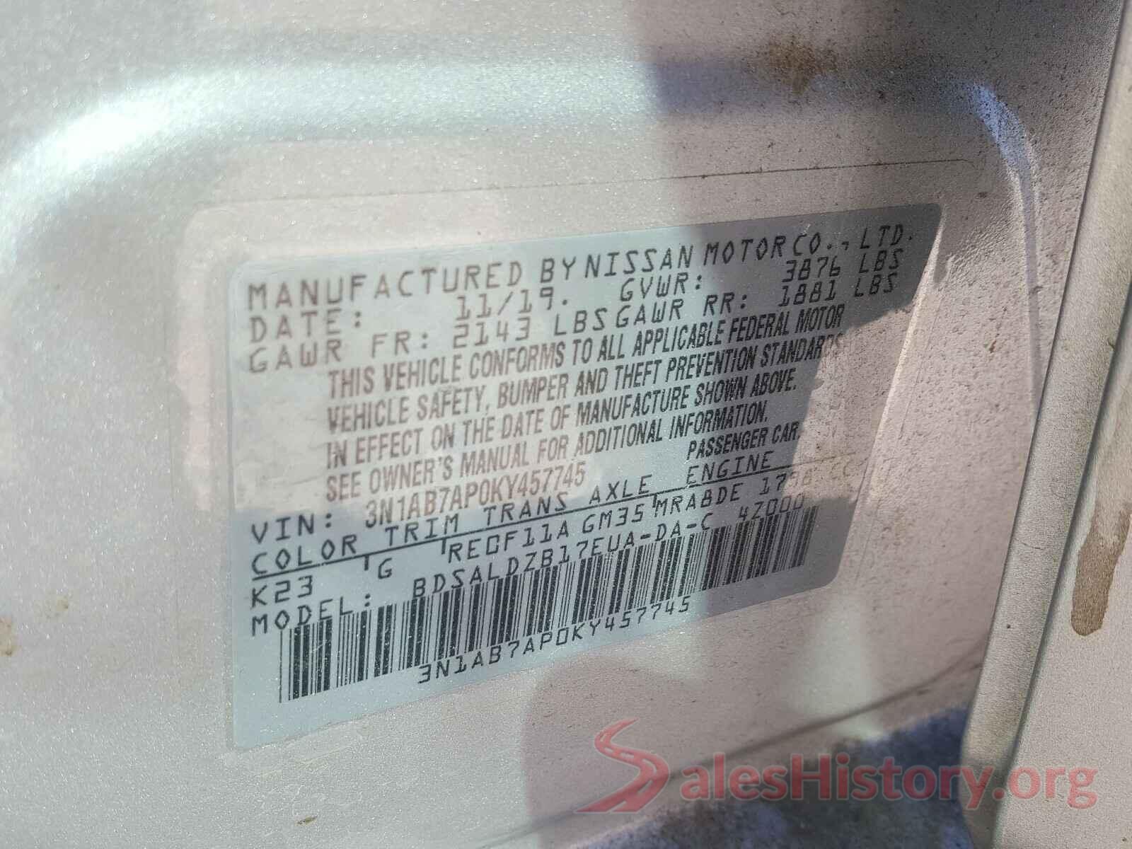 3N1AB7AP0KY457745 2019 NISSAN SENTRA