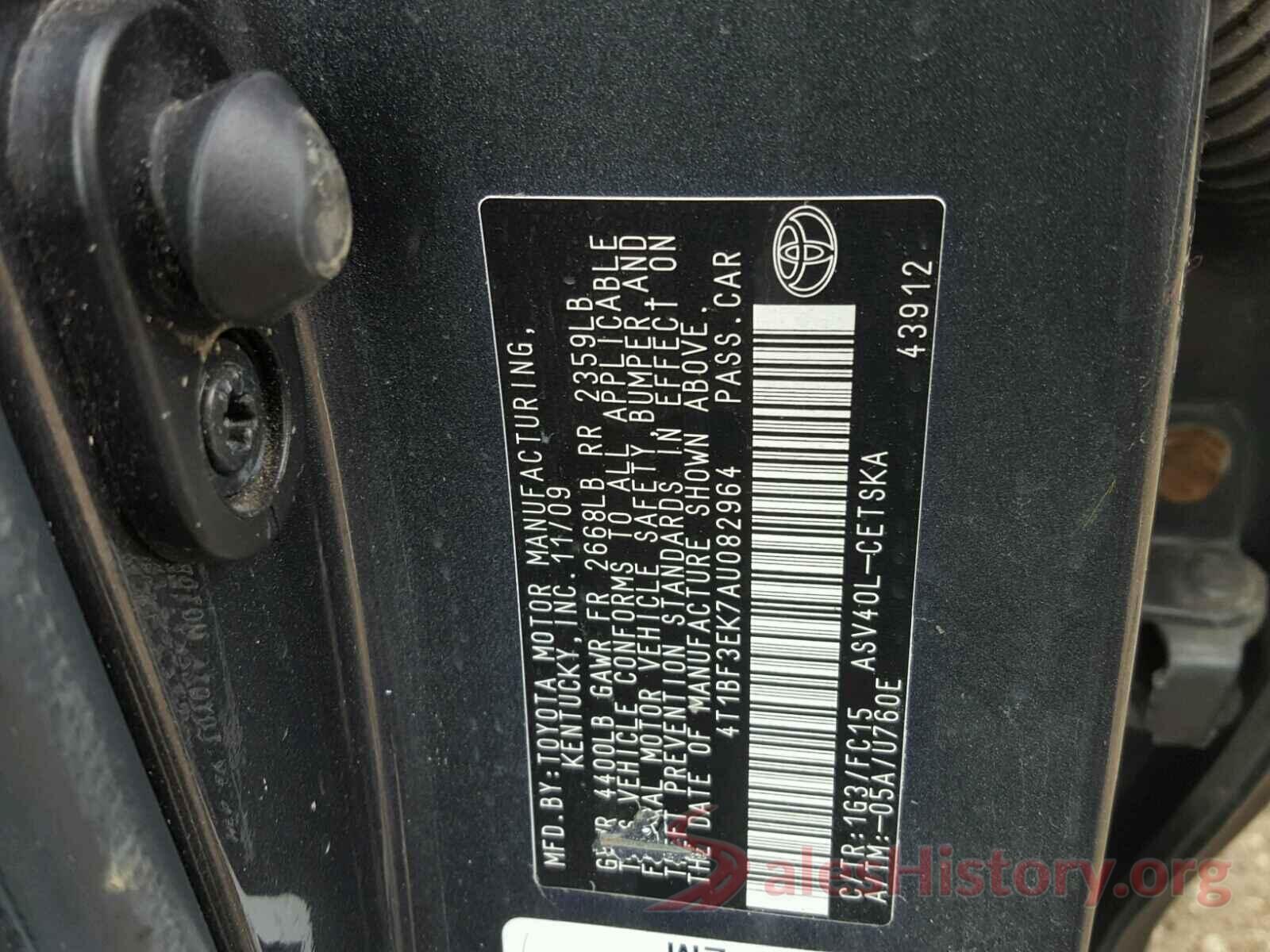 4T1BF3EK7AU082964 2010 TOYOTA CAMRY BASE