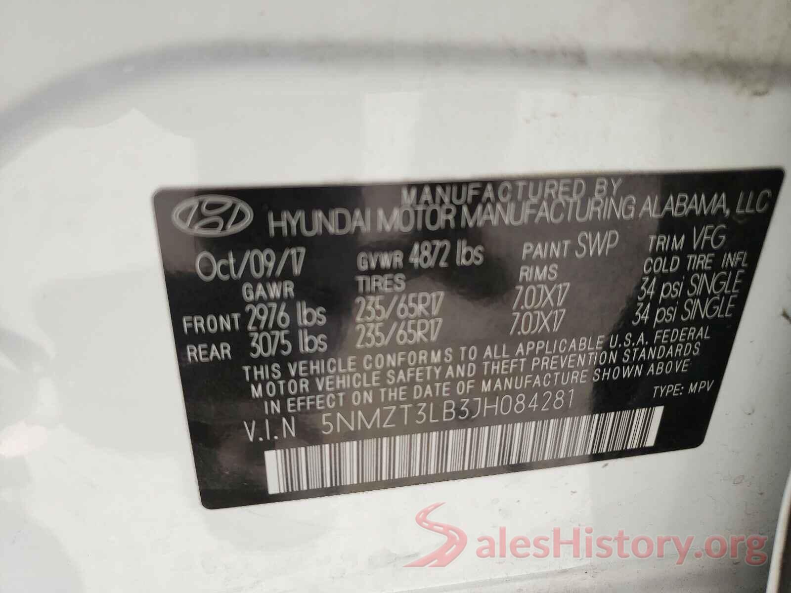 5NMZT3LB3JH084281 2018 HYUNDAI SANTA FE