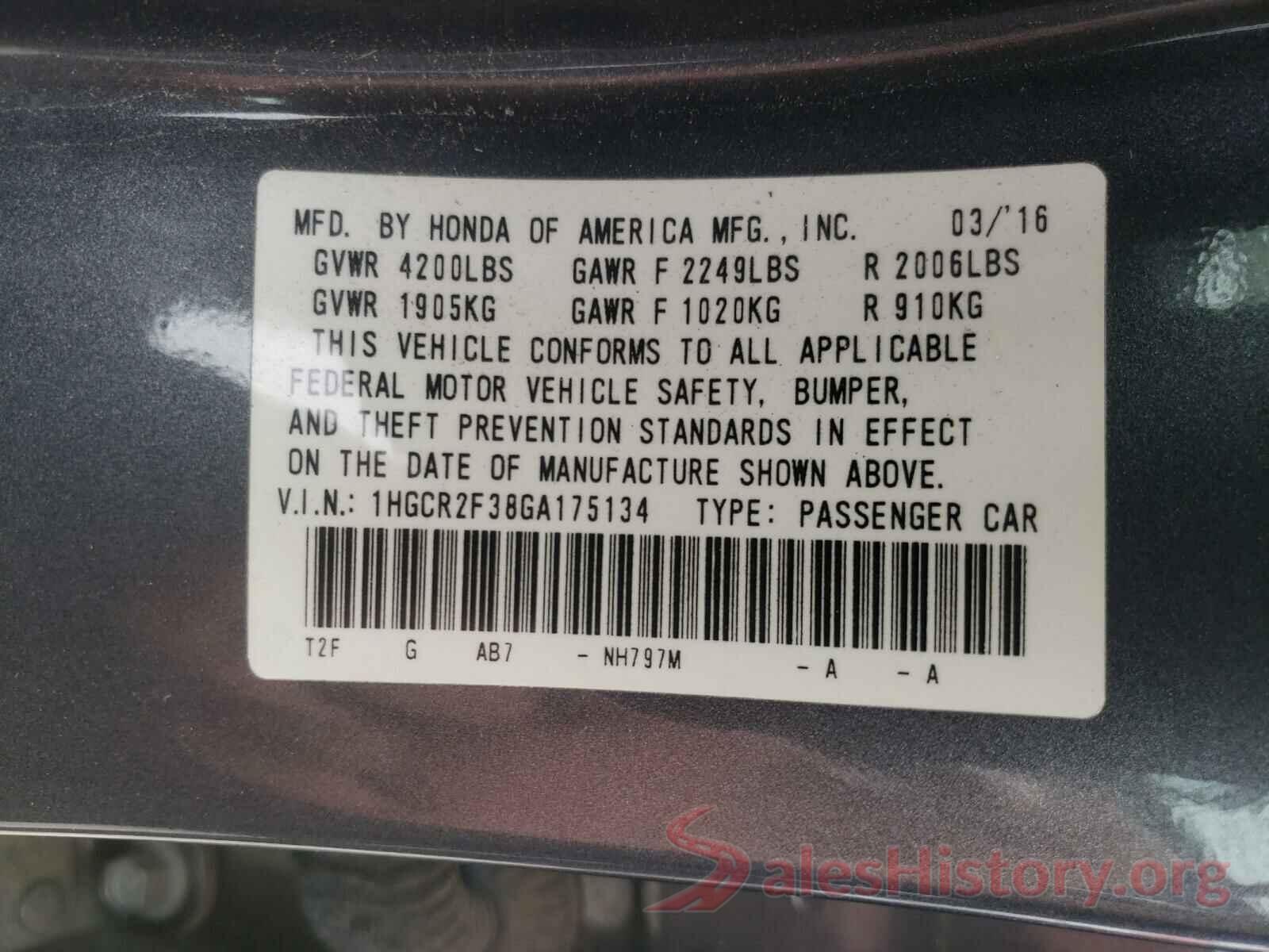 1HGCR2F38GA175134 2016 HONDA ACCORD