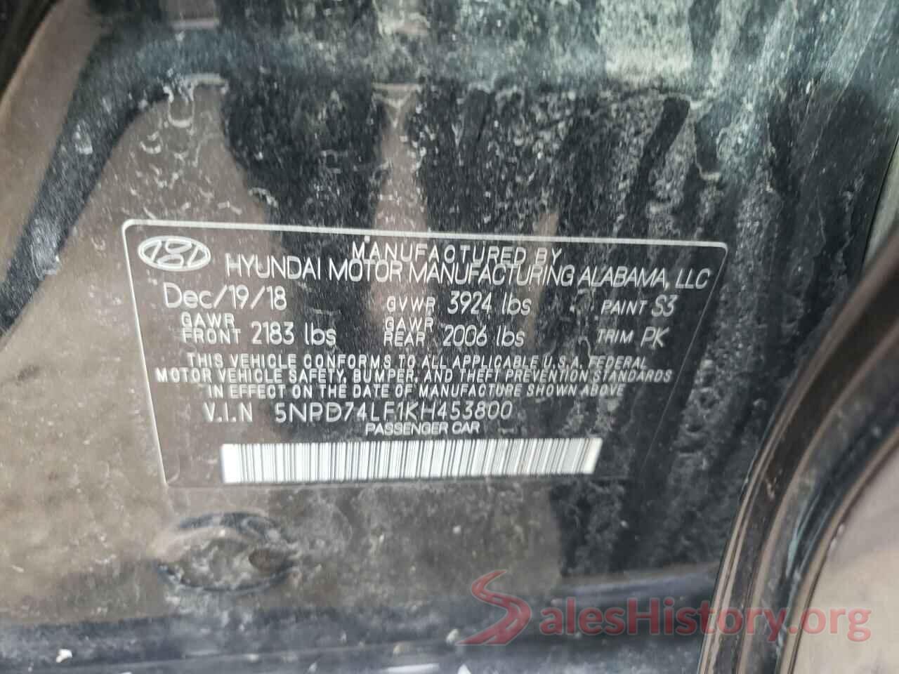 5NPD74LF1KH453800 2019 HYUNDAI ELANTRA