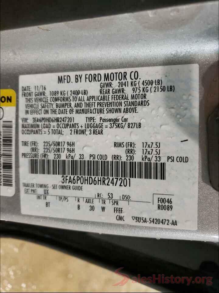 3FA6P0HD6HR247201 2017 FORD FUSION