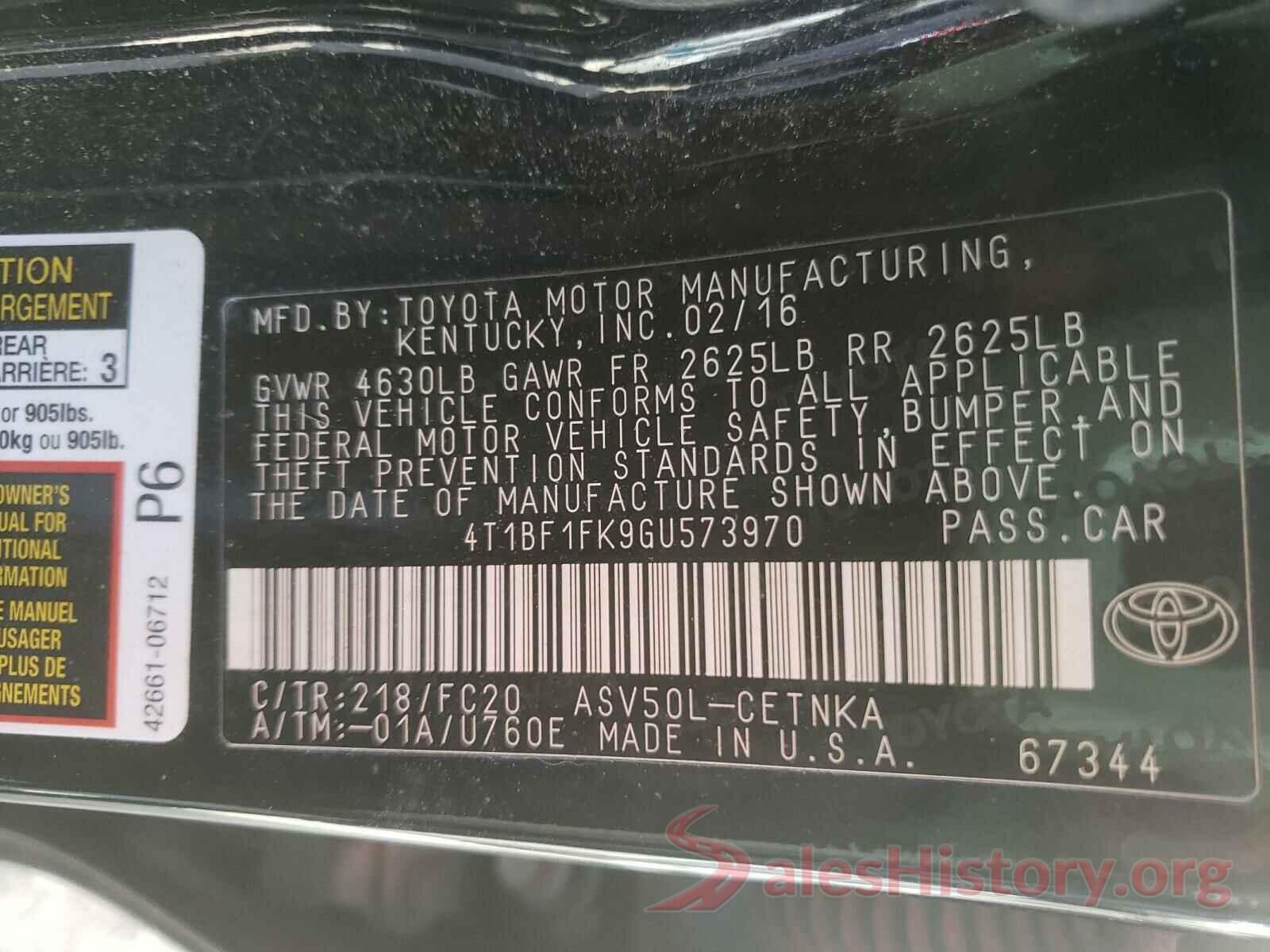 4T1BF1FK9GU573970 2016 TOYOTA CAMRY