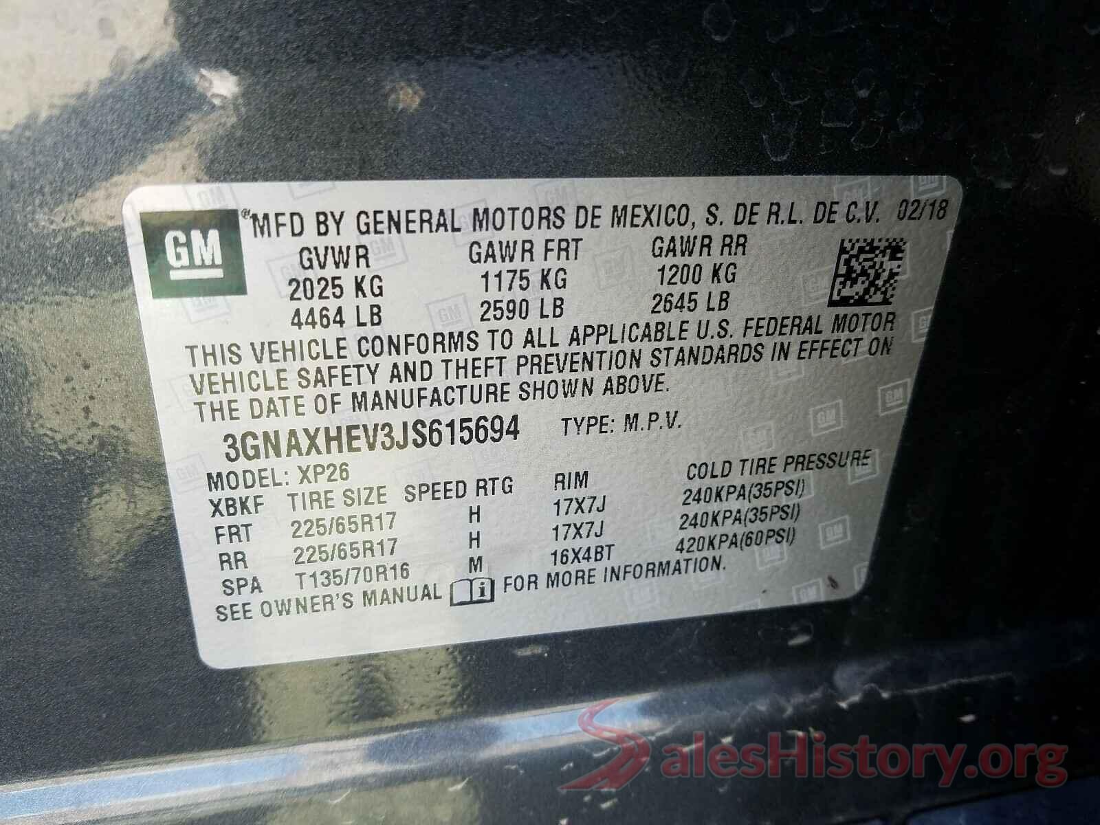 3GNAXHEV3JS615694 2018 CHEVROLET EQUINOX