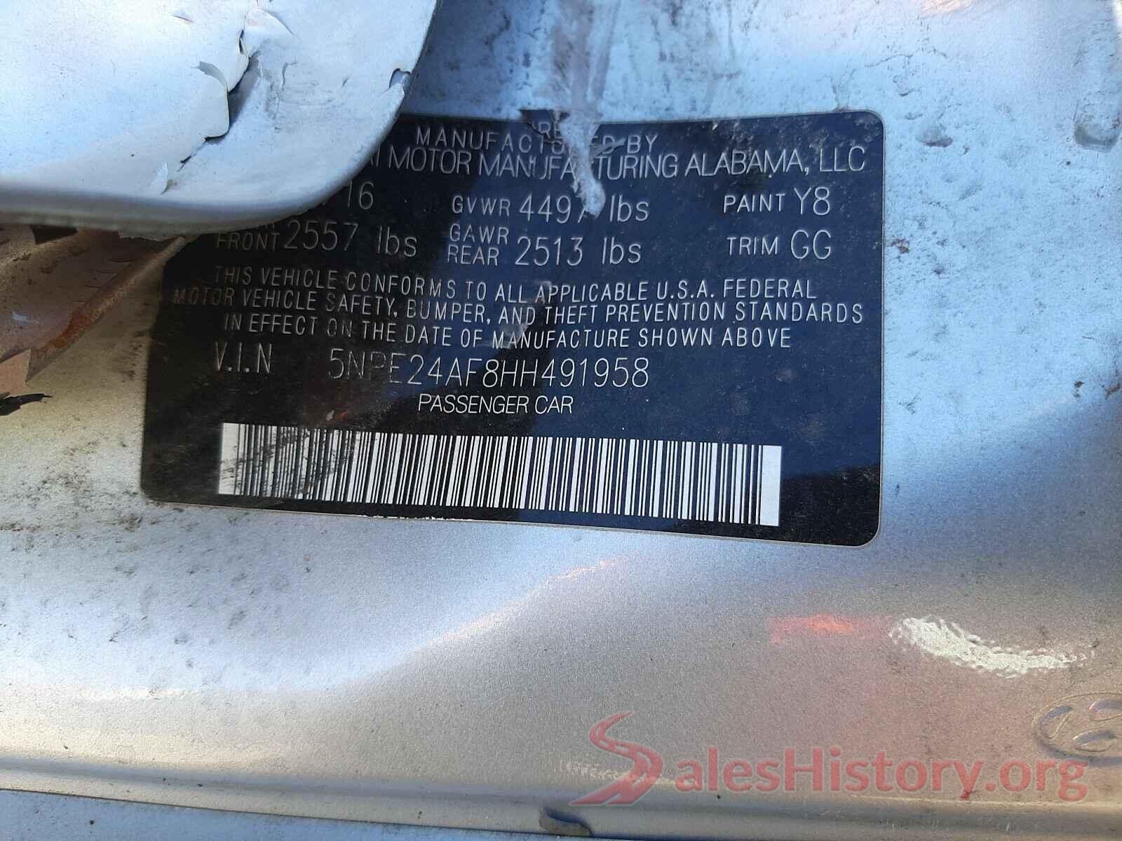 5NPE24AF8HH491958 2017 HYUNDAI SONATA