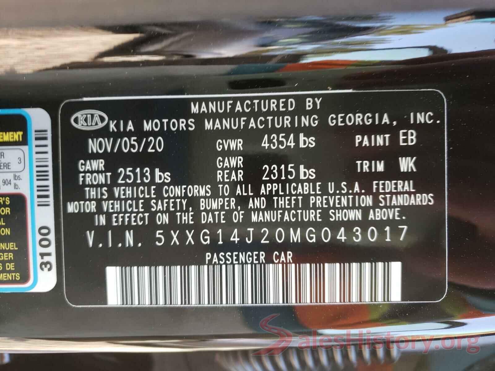 5XXG14J20MG043017 2021 KIA K5