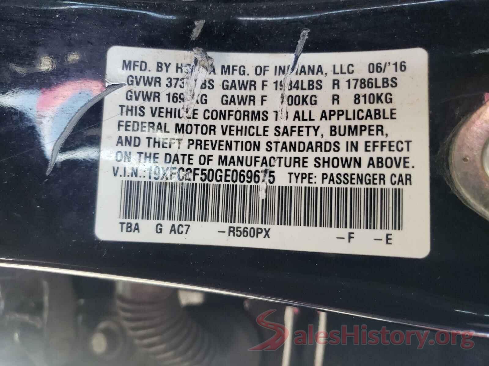 19XFC2F50GE069675 2016 HONDA CIVIC