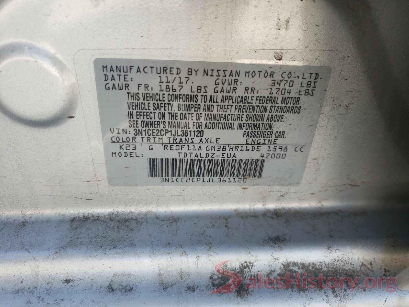 3N1CE2CP1JL361120 2018 NISSAN VERSA