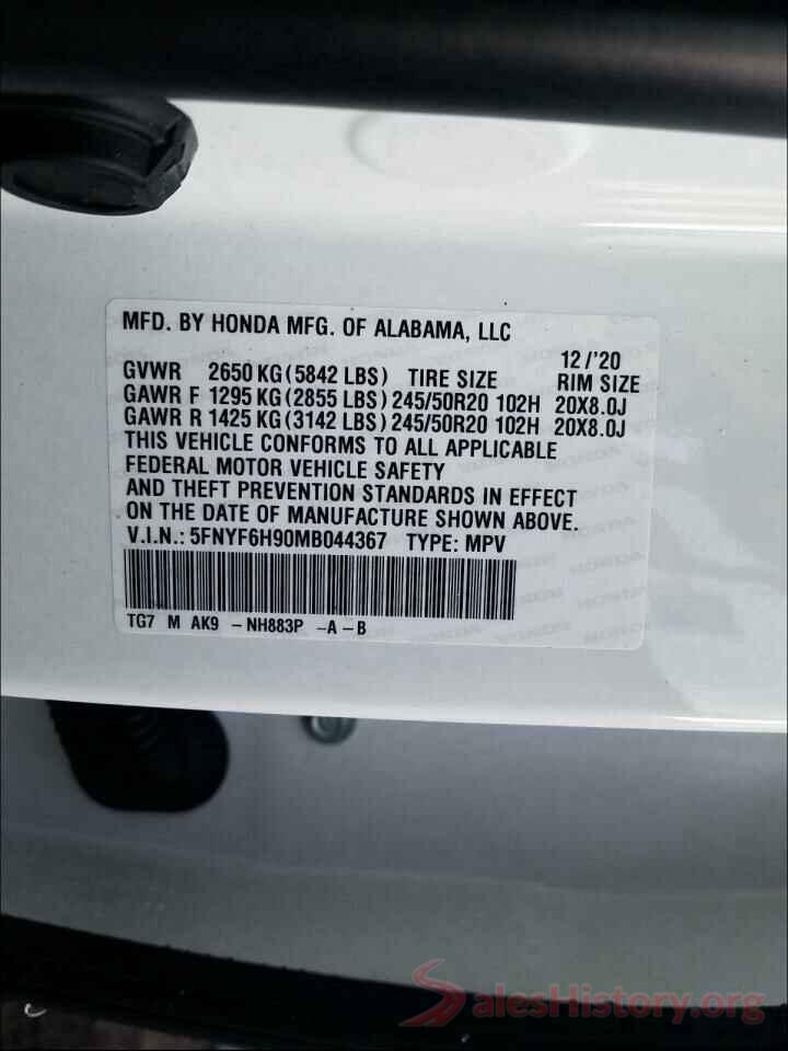 5FNYF6H90MB044367 2021 HONDA PILOT