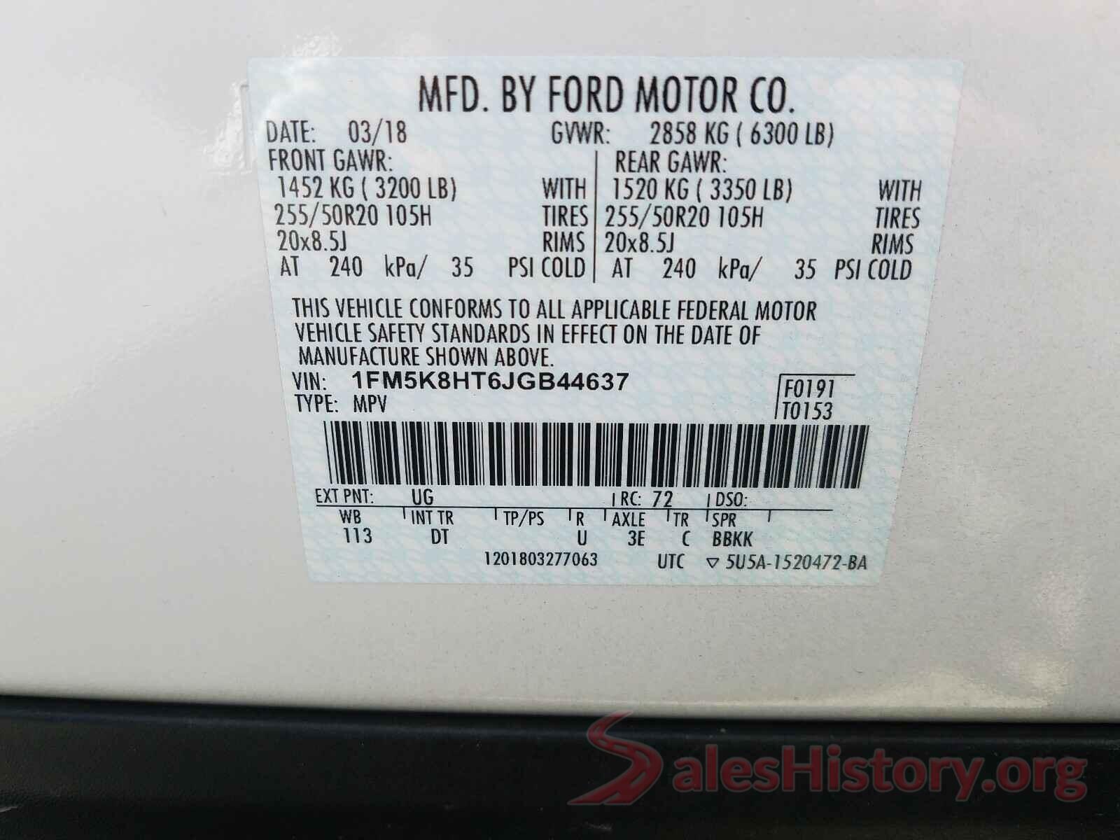 1FM5K8HT6JGB44637 2018 FORD EXPLORER