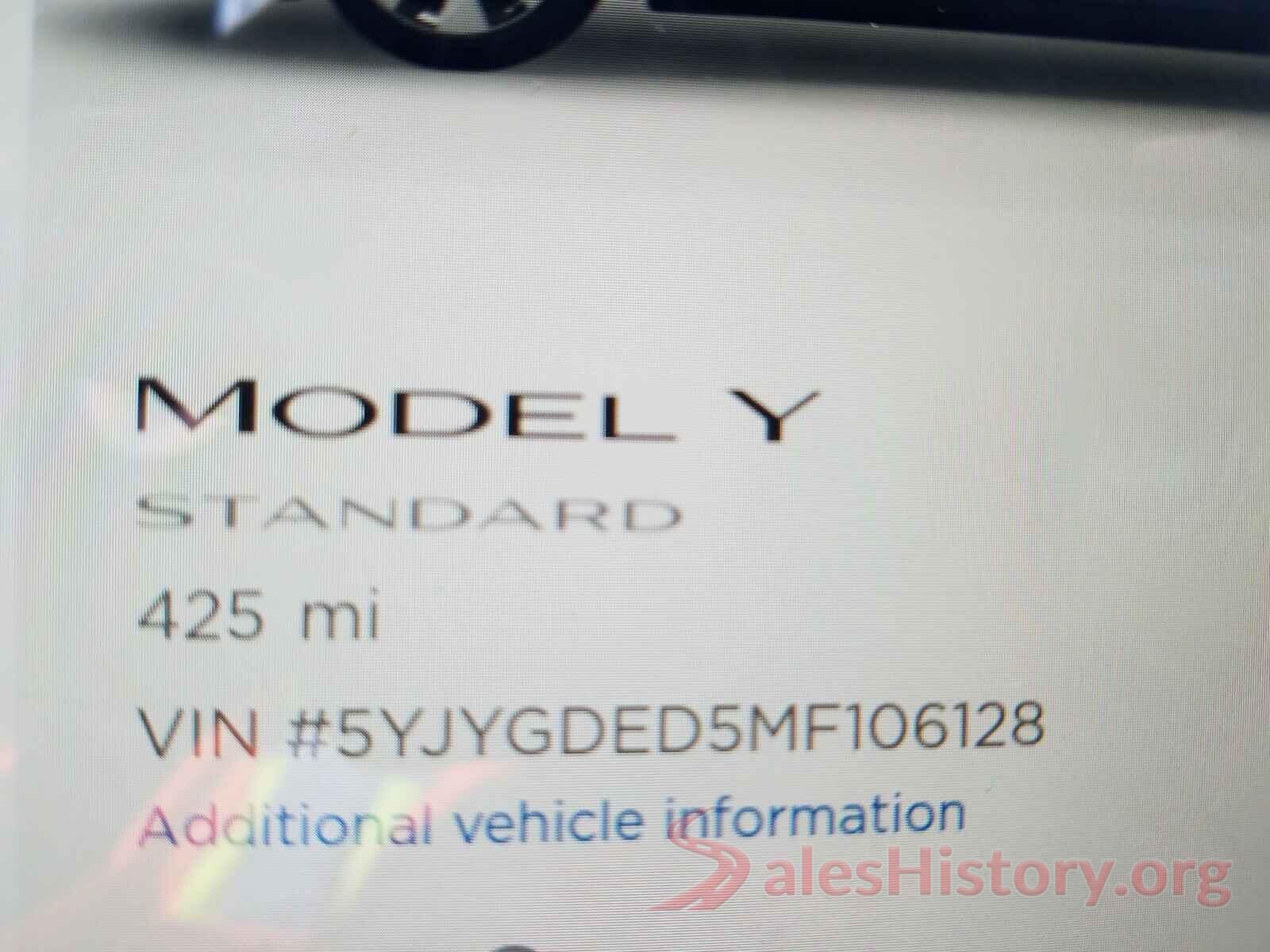 5YJYGDED5MF106128 2021 TESLA MODEL Y