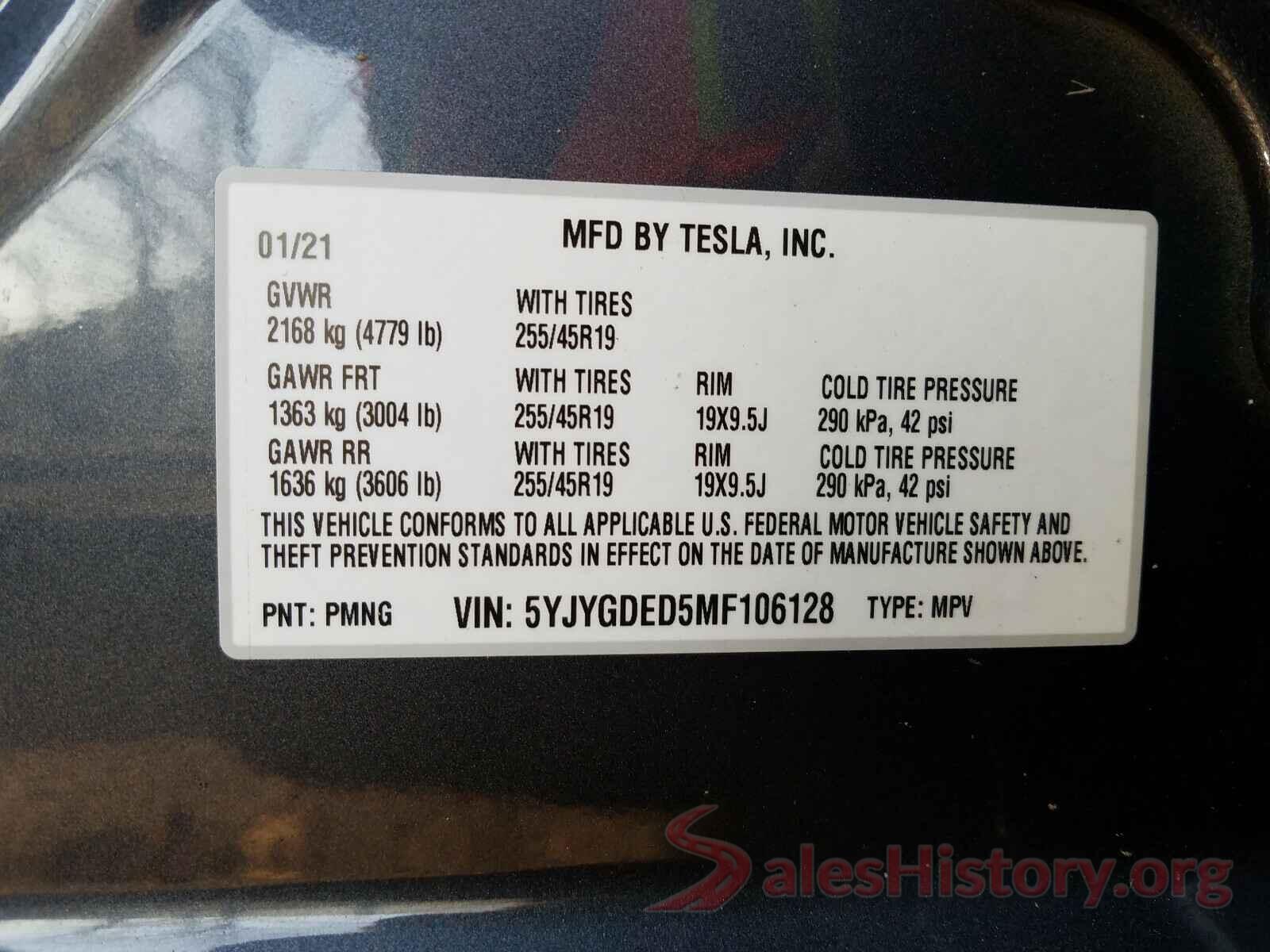 5YJYGDED5MF106128 2021 TESLA MODEL Y