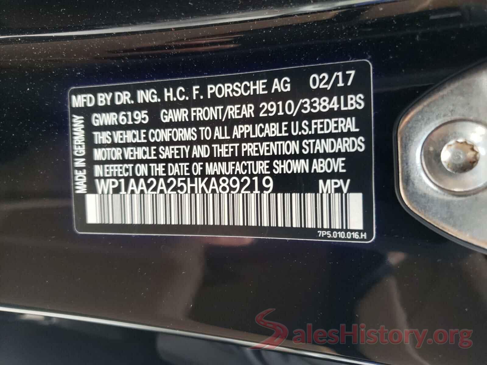 WP1AA2A25HKA89219 2017 PORSCHE CAYENNE