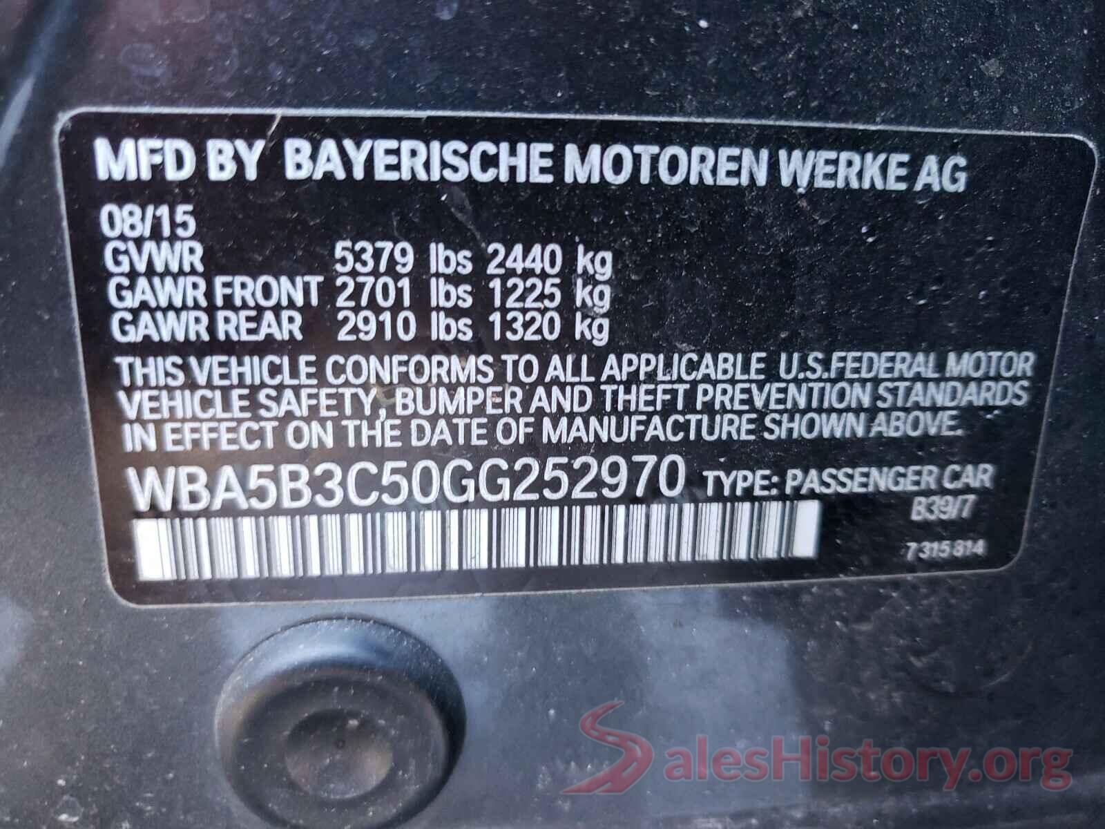 WBA5B3C50GG252970 2016 BMW 5 SERIES