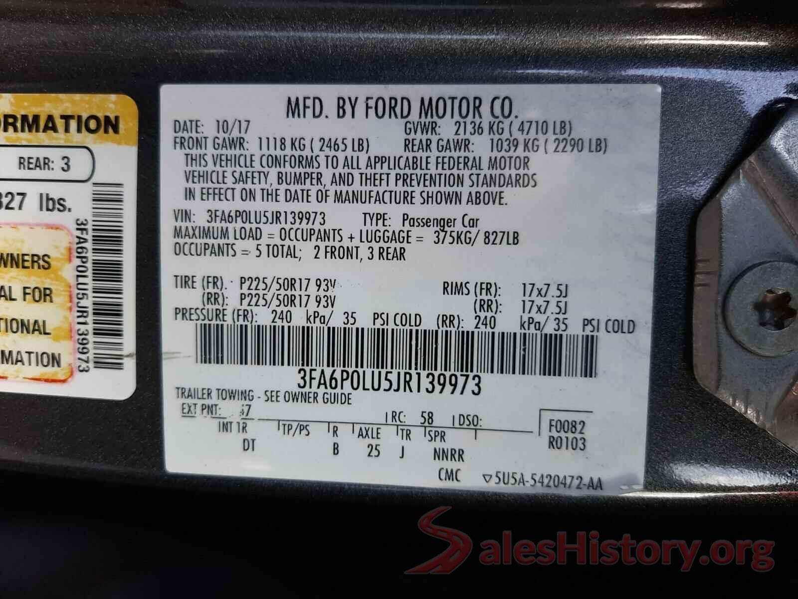 3FA6P0LU5JR139973 2018 FORD FUSION