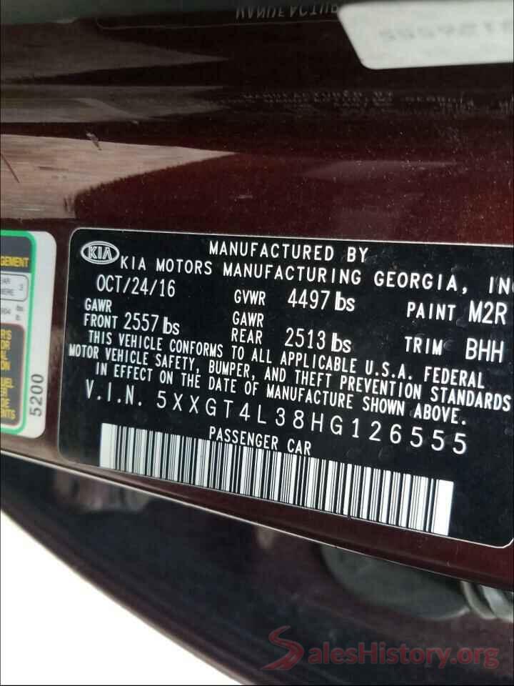 5XXGT4L38HG126555 2017 KIA OPTIMA