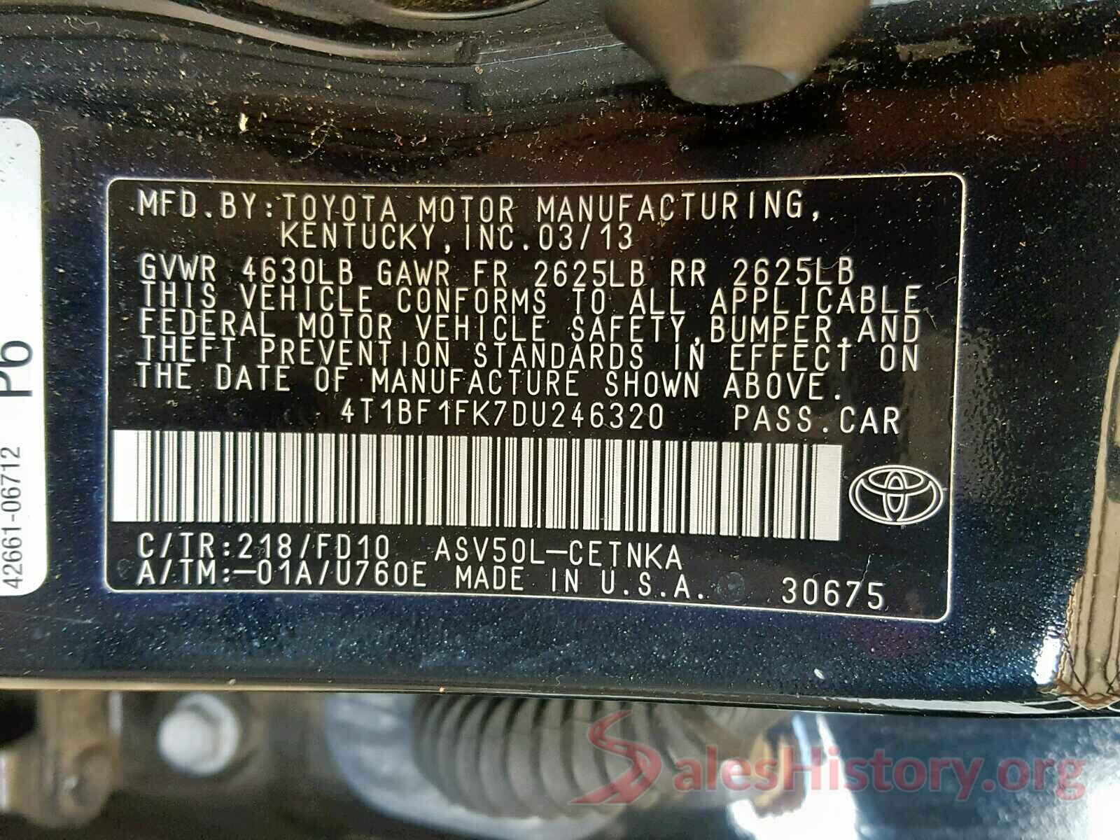 4T1BF1FK7DU246320 2013 TOYOTA CAMRY