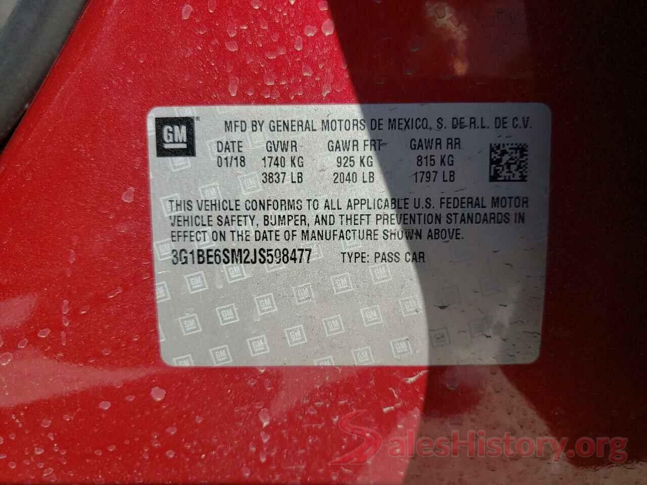 3G1BE6SM2JS598477 2018 CHEVROLET CRUZE