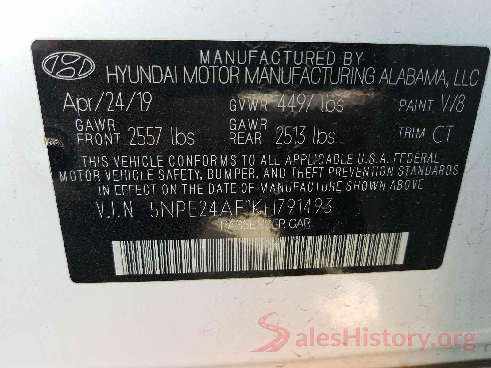 5NPE24AF1KH791493 2019 HYUNDAI SONATA