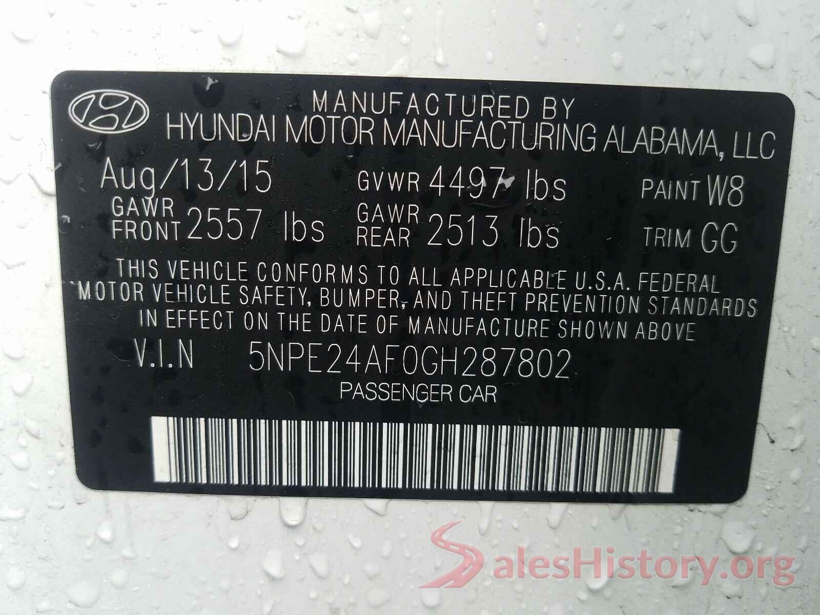 5NPE24AF0GH287802 2016 HYUNDAI SONATA