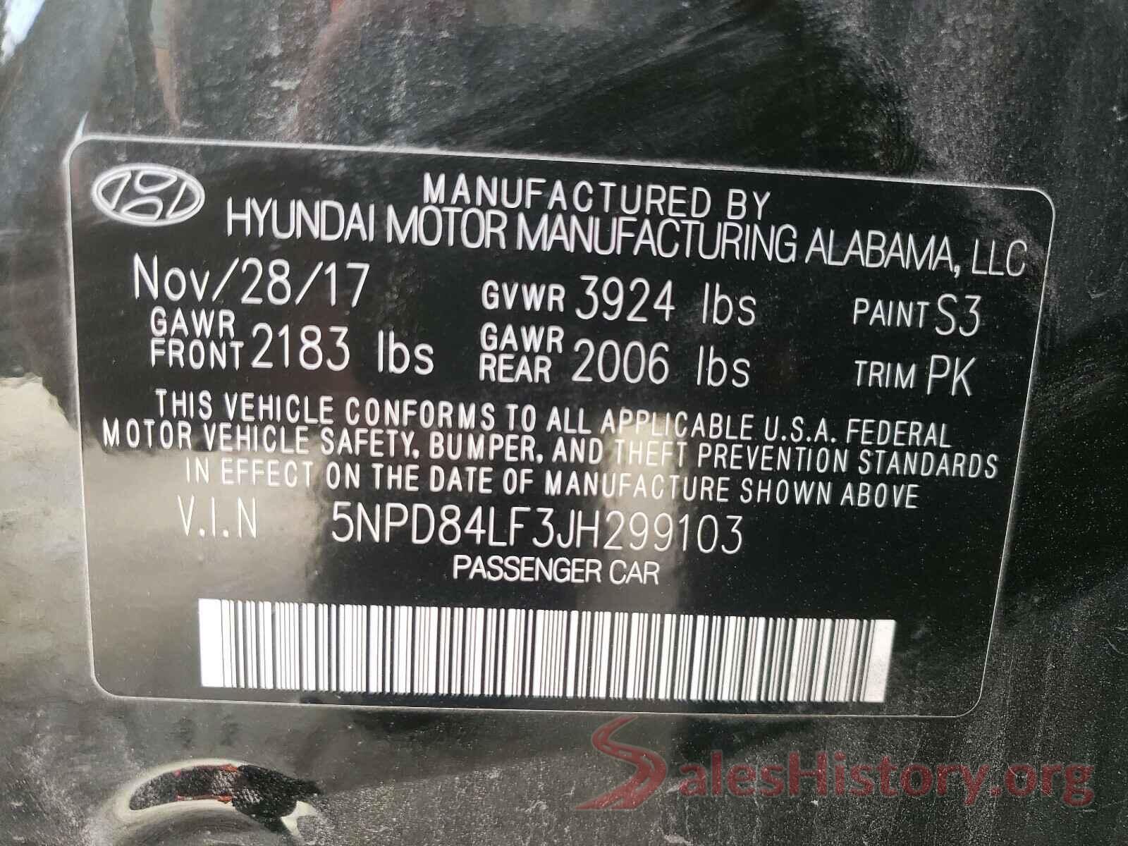 5NPD84LF3JH299103 2018 HYUNDAI ELANTRA