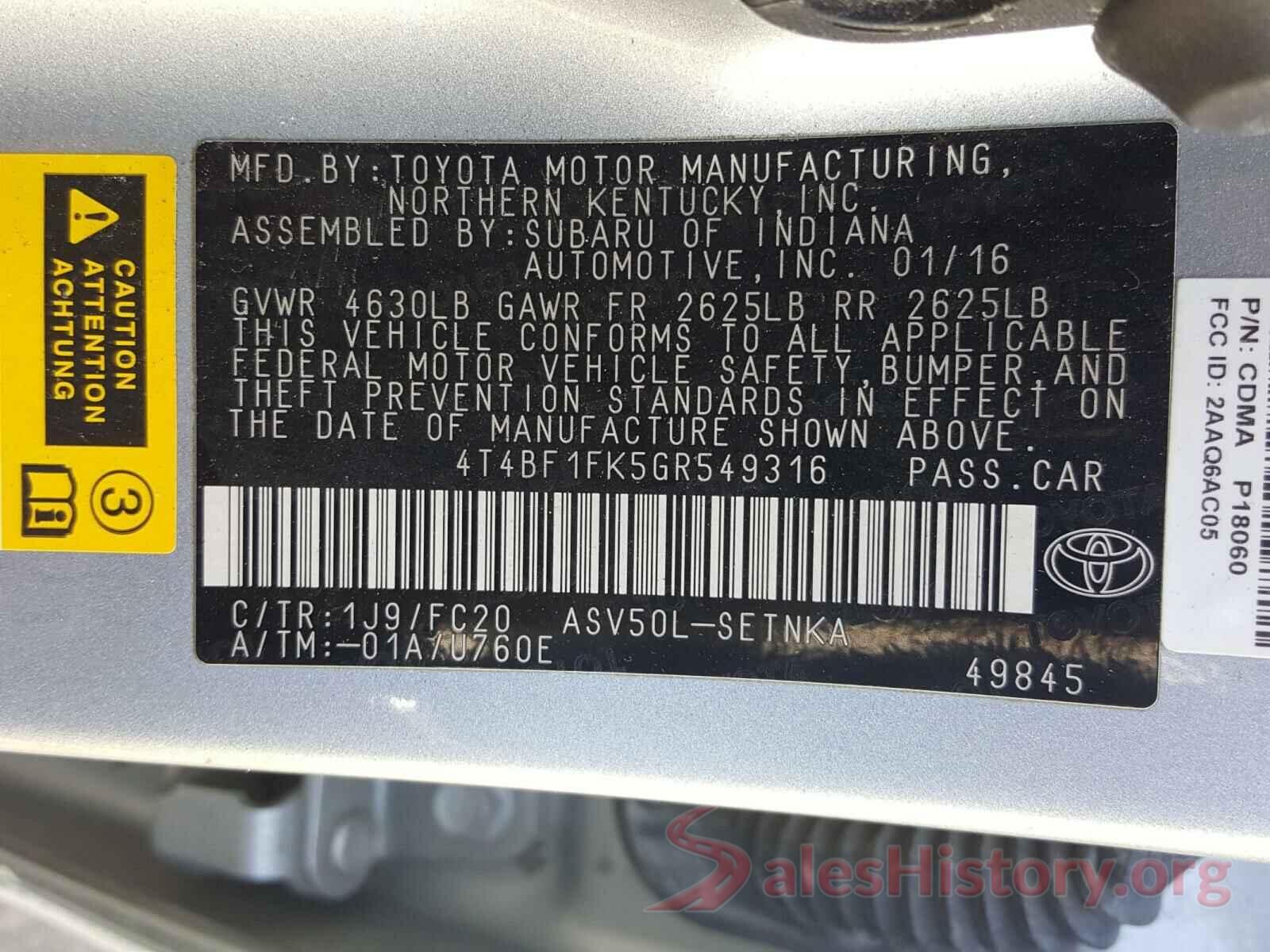 4T4BF1FK5GR549316 2016 TOYOTA CAMRY