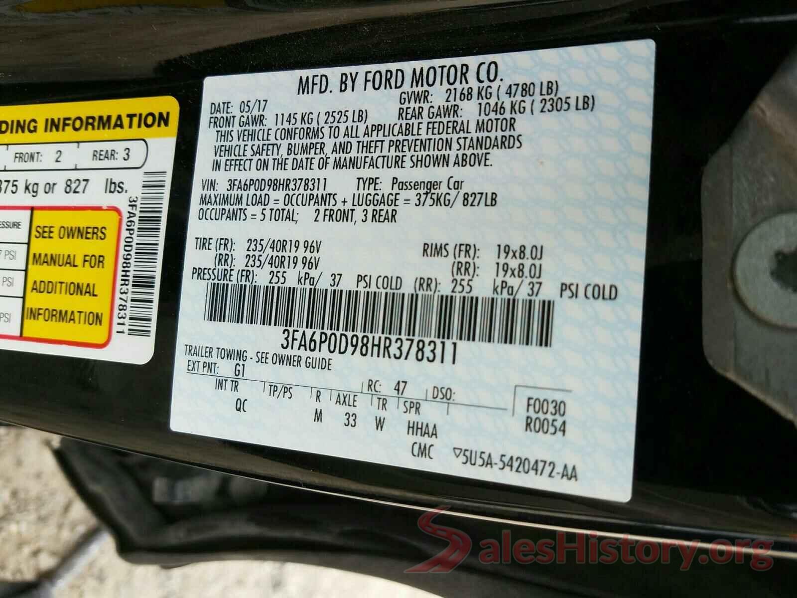 3FA6P0D98HR378311 2017 FORD FUSION