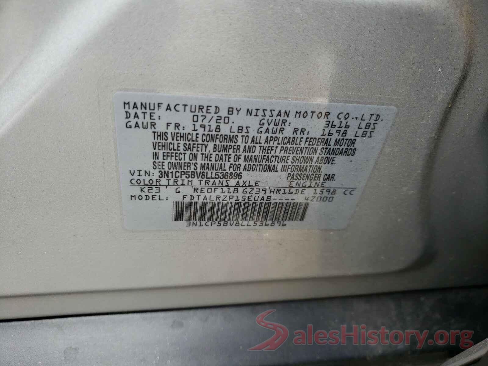 3N1CP5BV8LL536896 2020 NISSAN KICKS