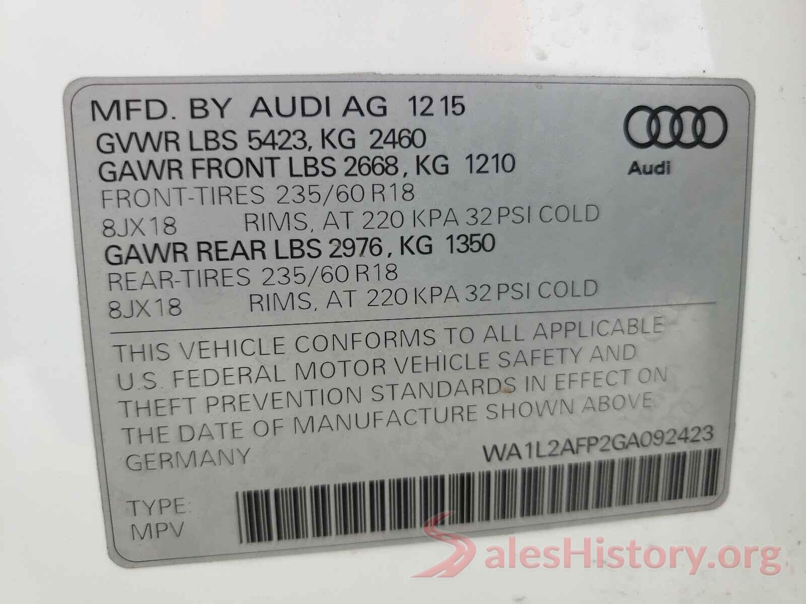 WA1L2AFP2GA092423 2016 AUDI Q5