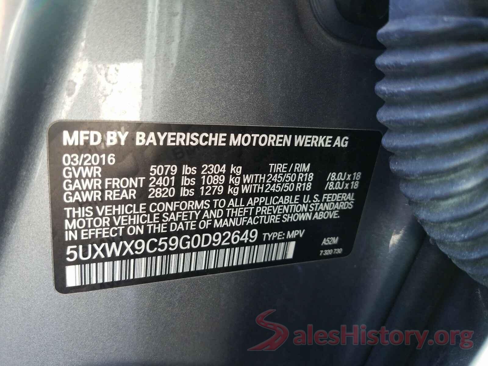 5UXWX9C59G0D92649 2016 BMW X3