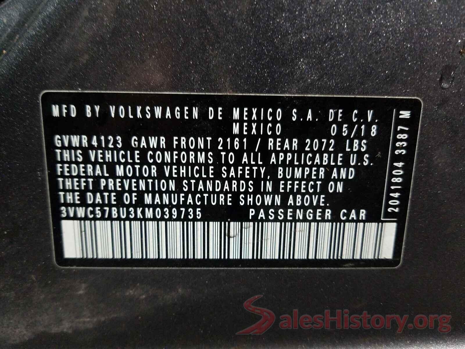 3VWC57BU3KM039735 2019 VOLKSWAGEN JETTA