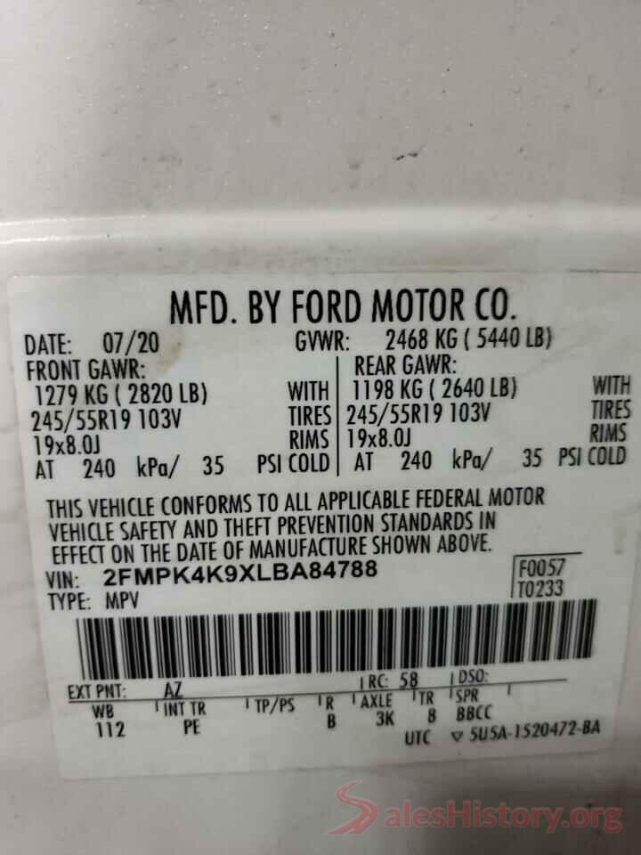 2FMPK4K9XLBA84788 2020 FORD EDGE