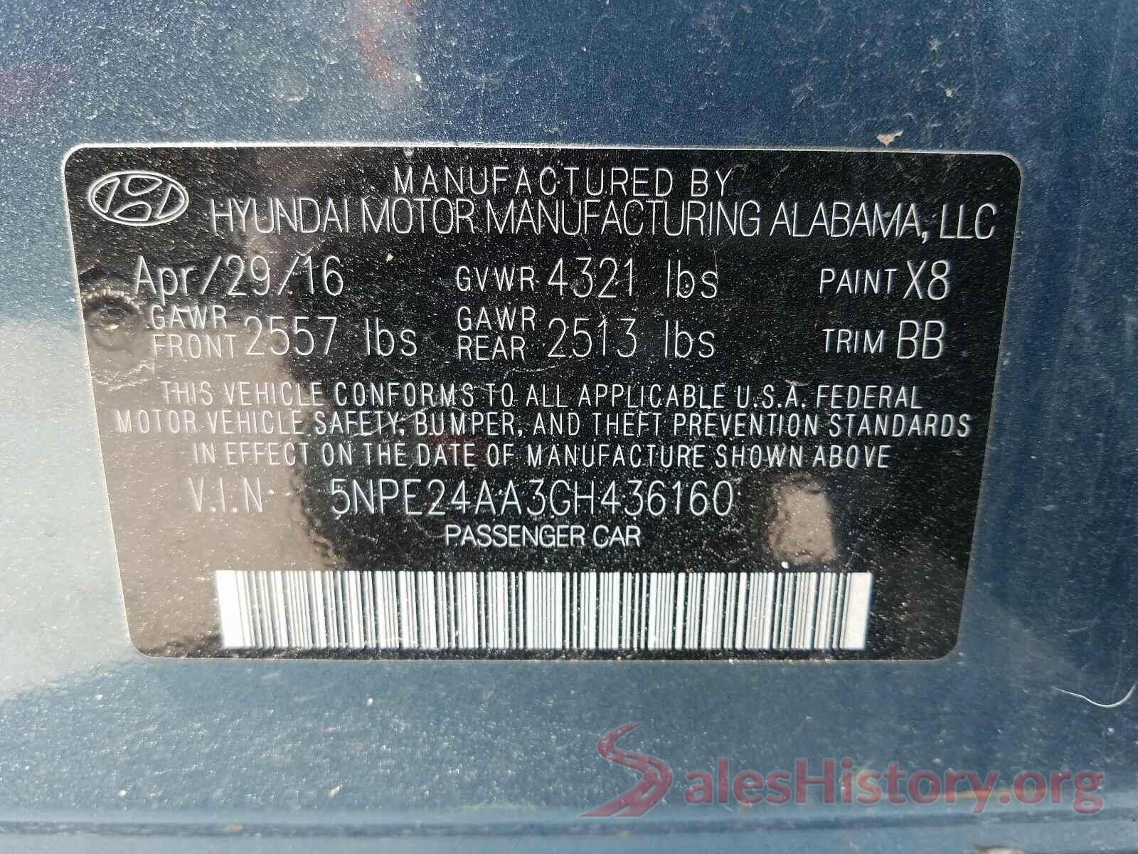 5NPE24AA3GH436160 2016 HYUNDAI SONATA