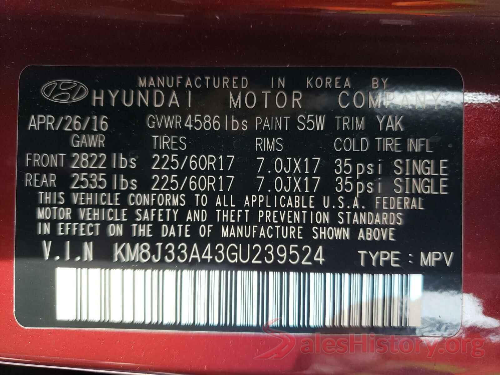 KM8J33A43GU239524 2016 HYUNDAI TUCSON