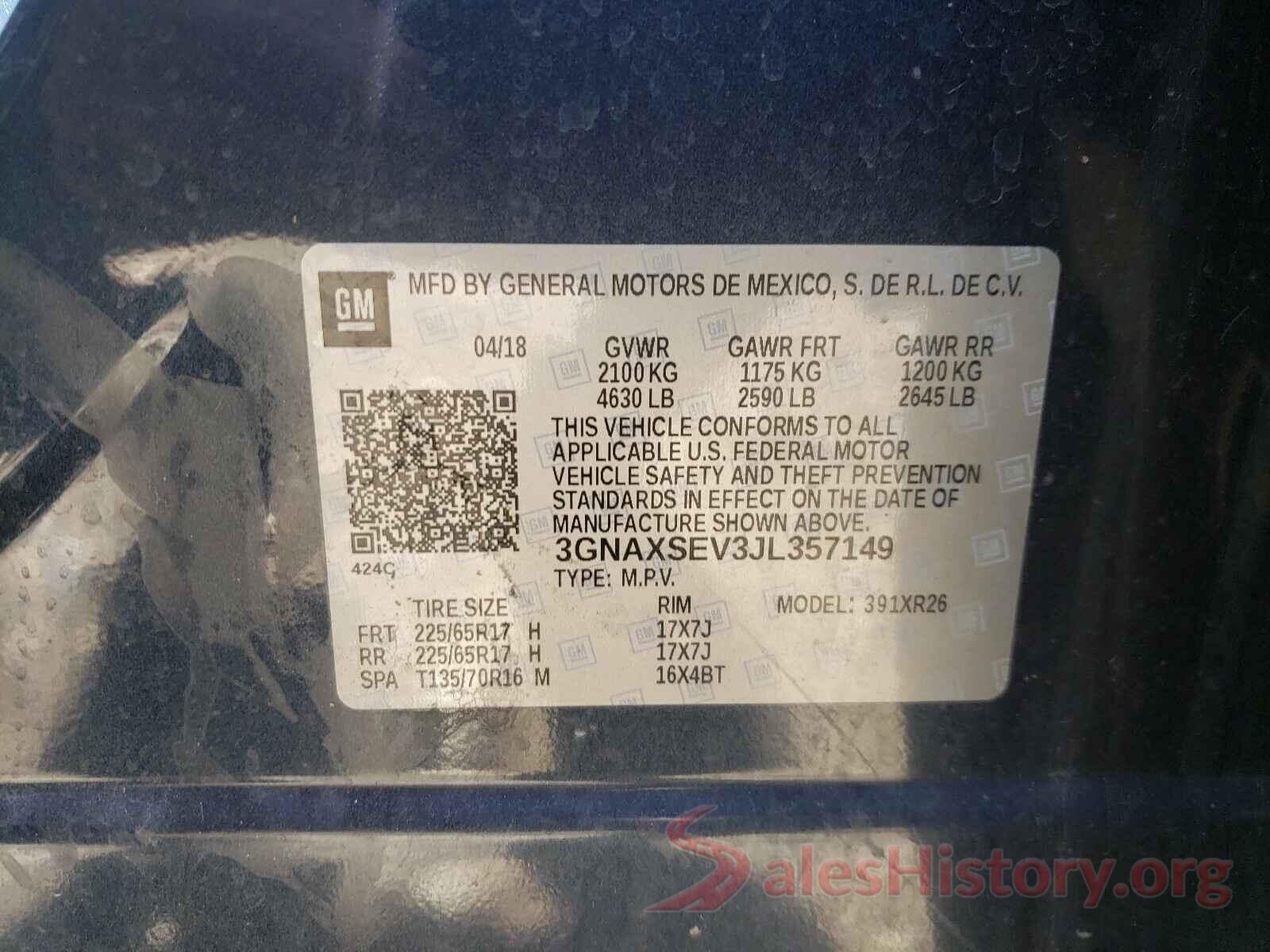 3GNAXSEV3JL357149 2018 CHEVROLET EQUINOX